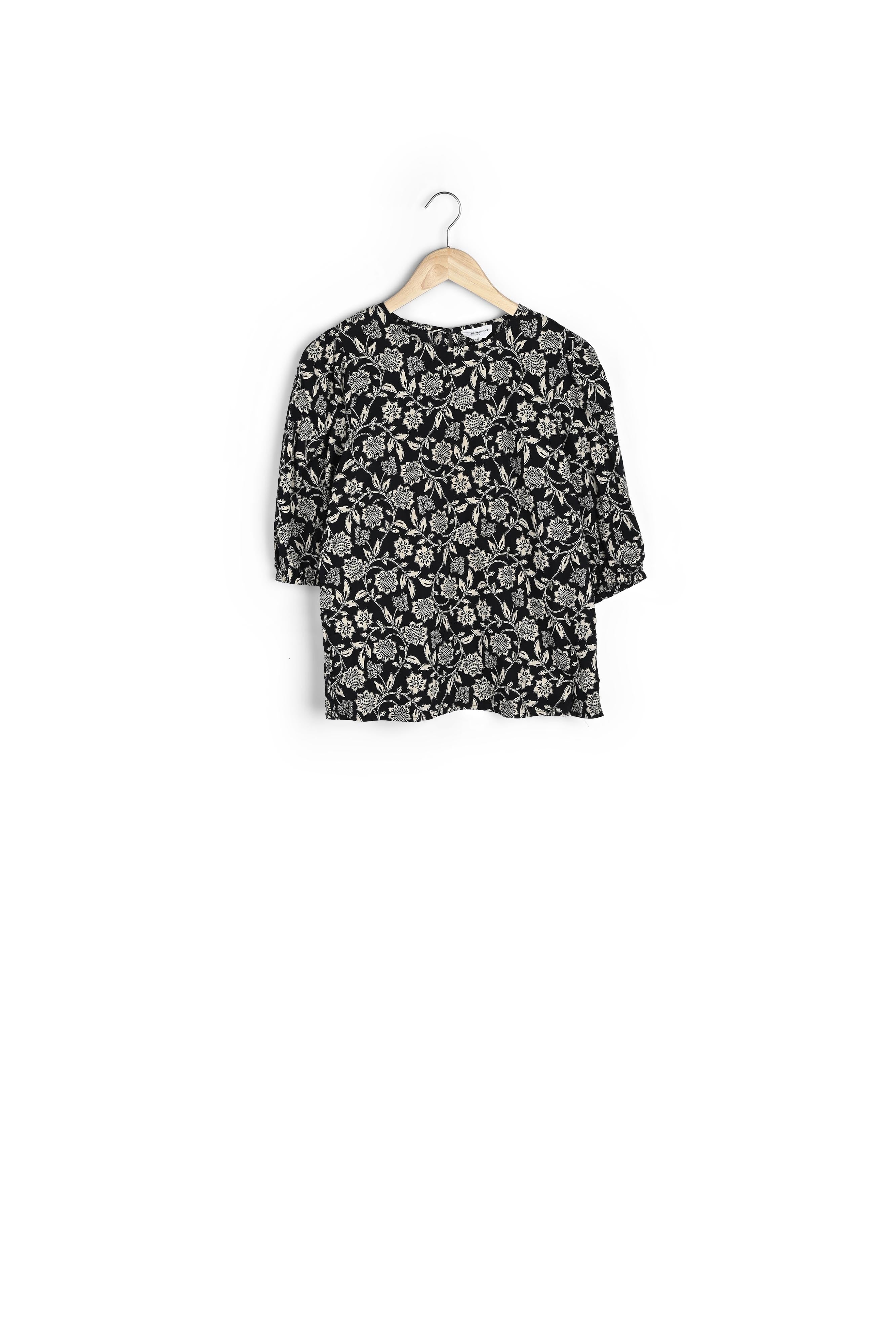 Blouse imprimé à manches ballons en coton noir Laelle Faume - seconde main