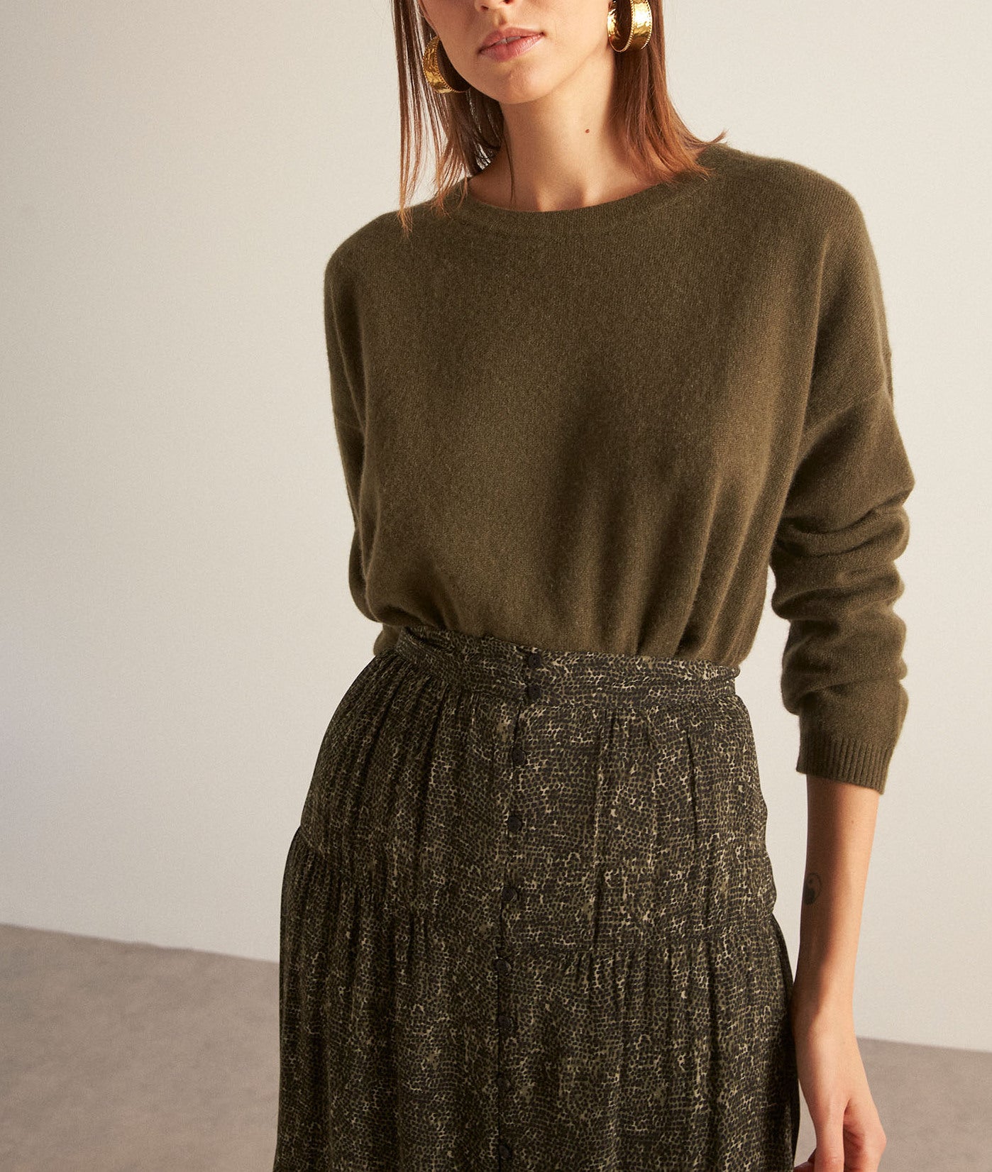 Pull en cachemire recyclé 2 fils kaki Bliss Faume - seconde main