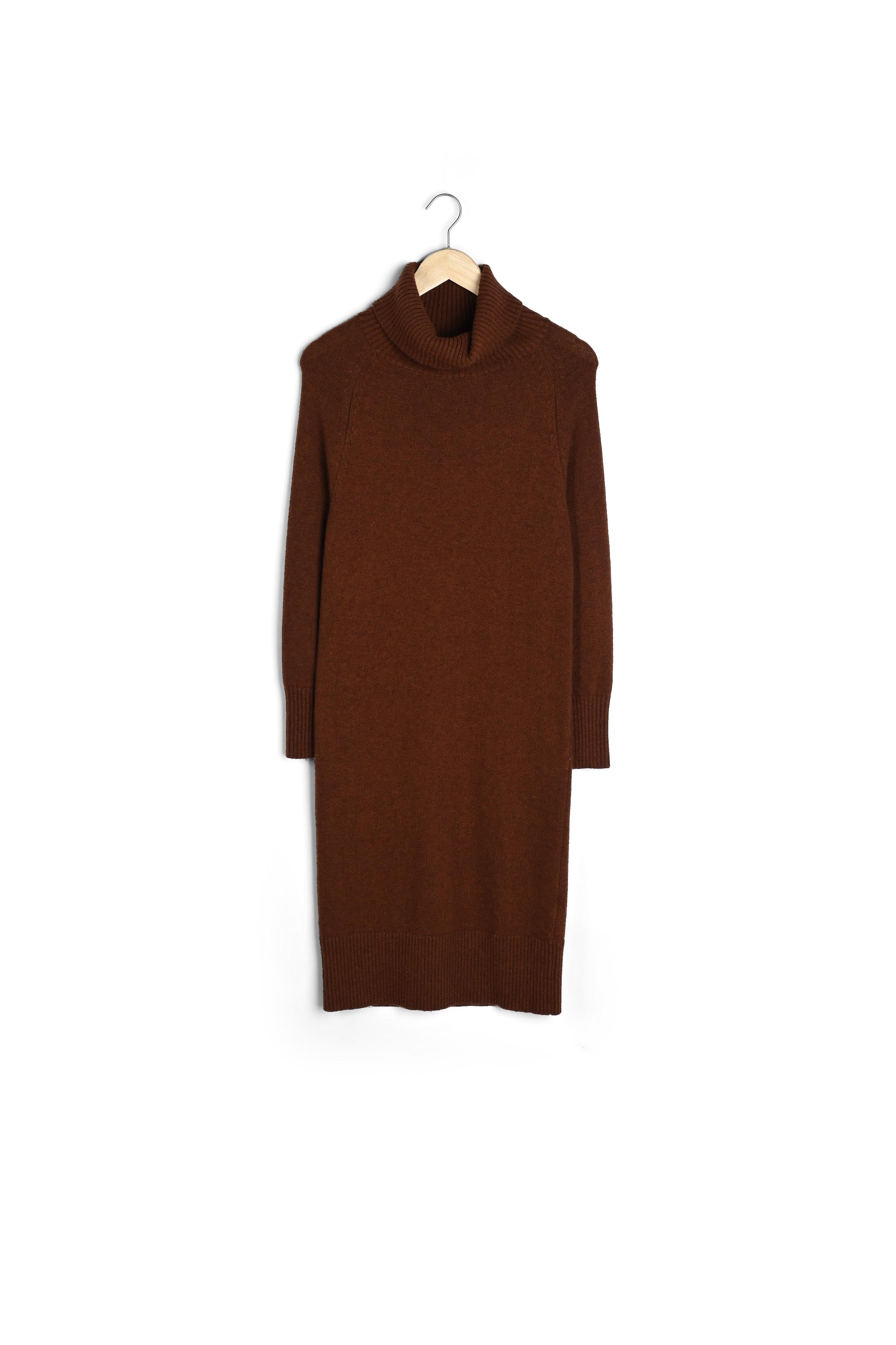 Robe pull col roulé chocolat en laine responsable et yack Holly Faume - seconde main