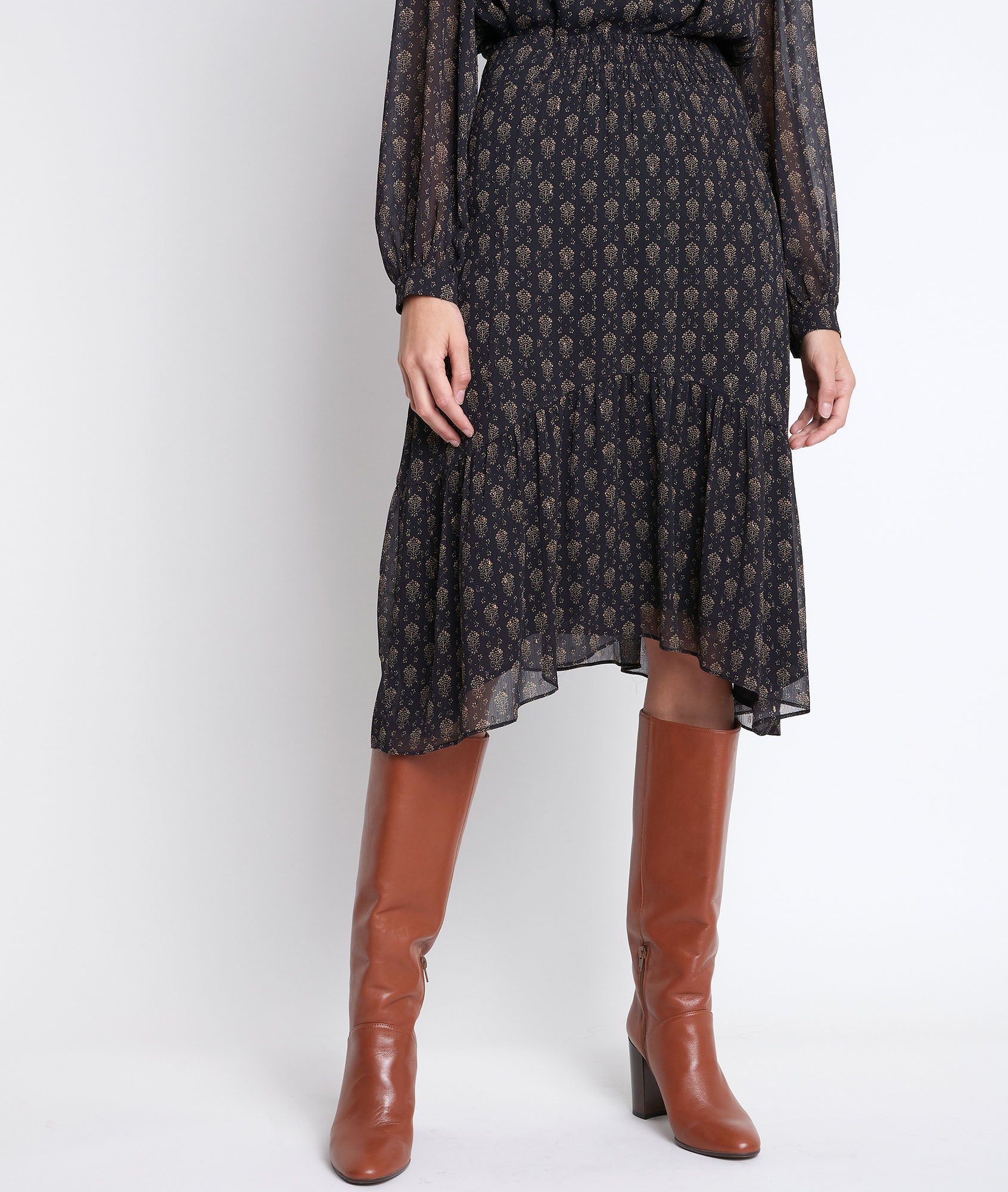 Jupe dorée imprimée Bea Faume - seconde main