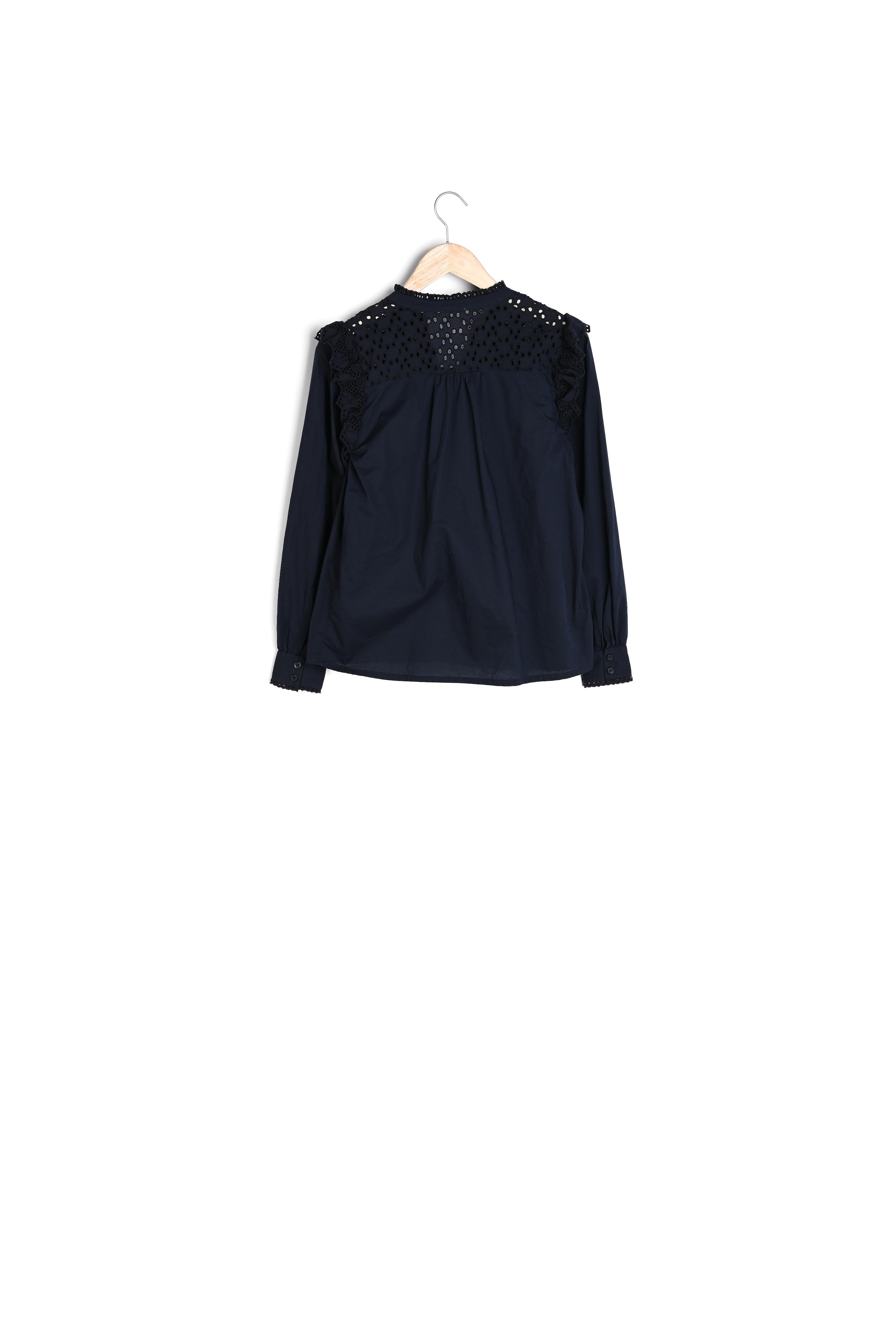 Blouse romantique en coton bleu marine Laila Faume - seconde main