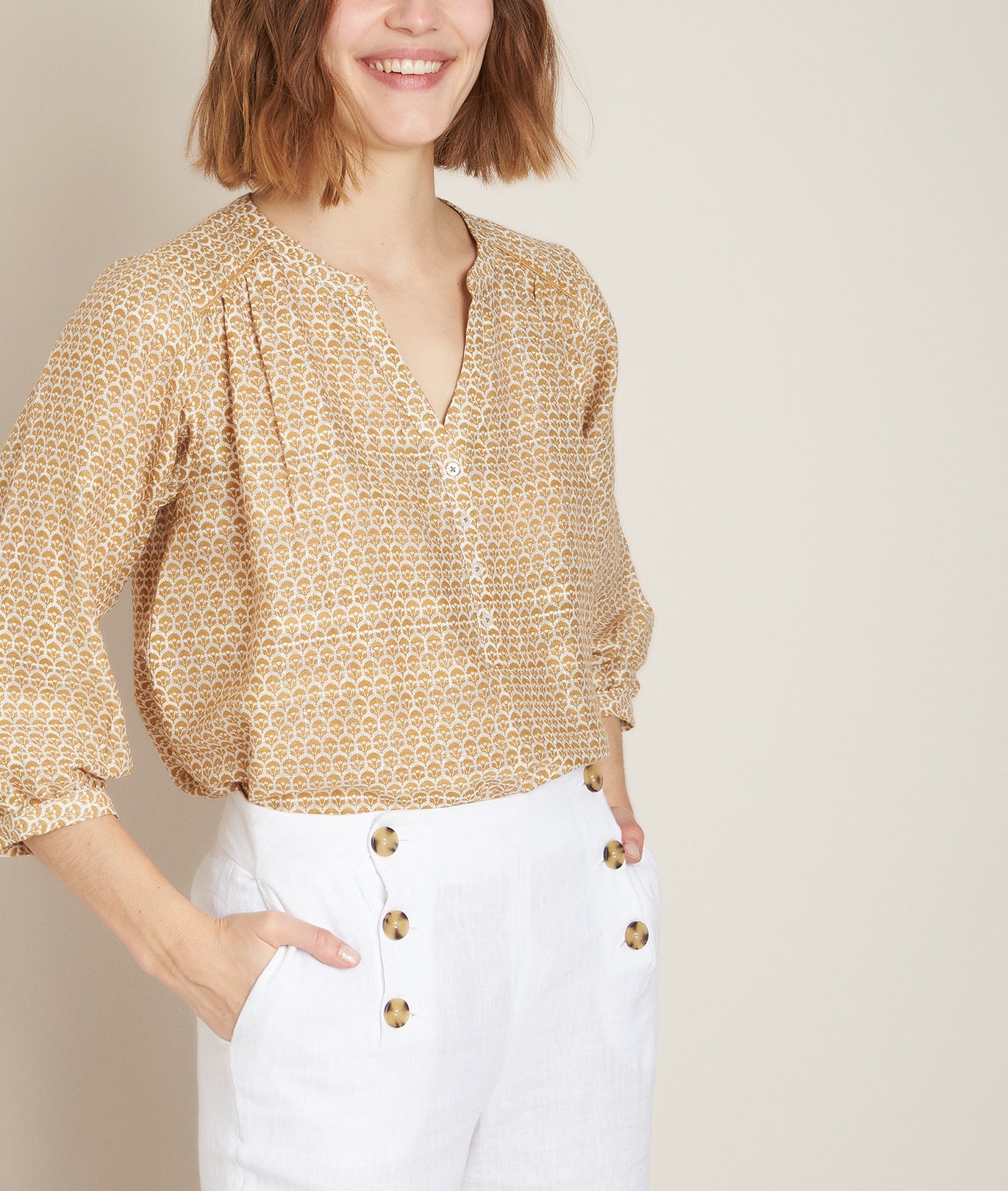 Blouse imprimée jaune Elvire Faume - seconde main