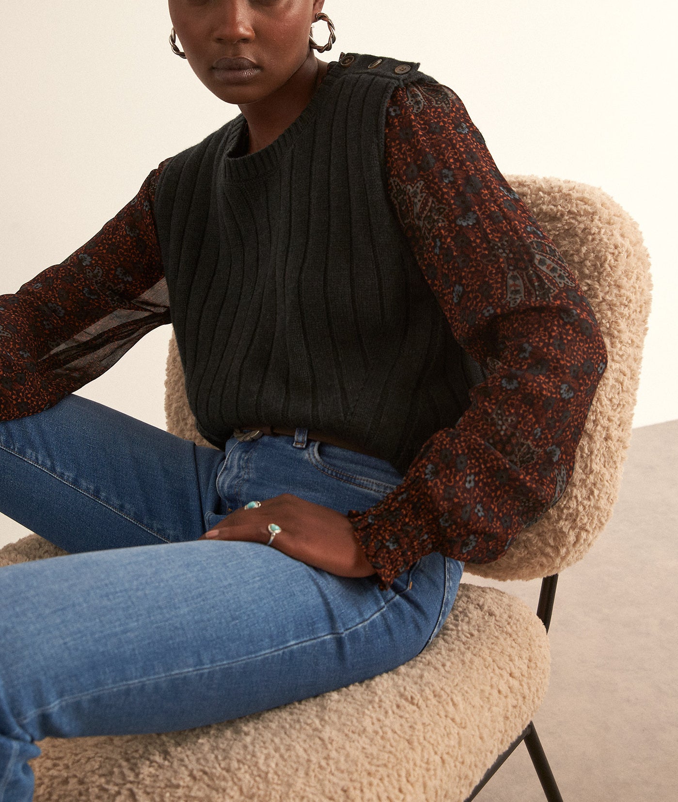 Pull sans manches vert en laine responsable et yack Balentin Faume - seconde main