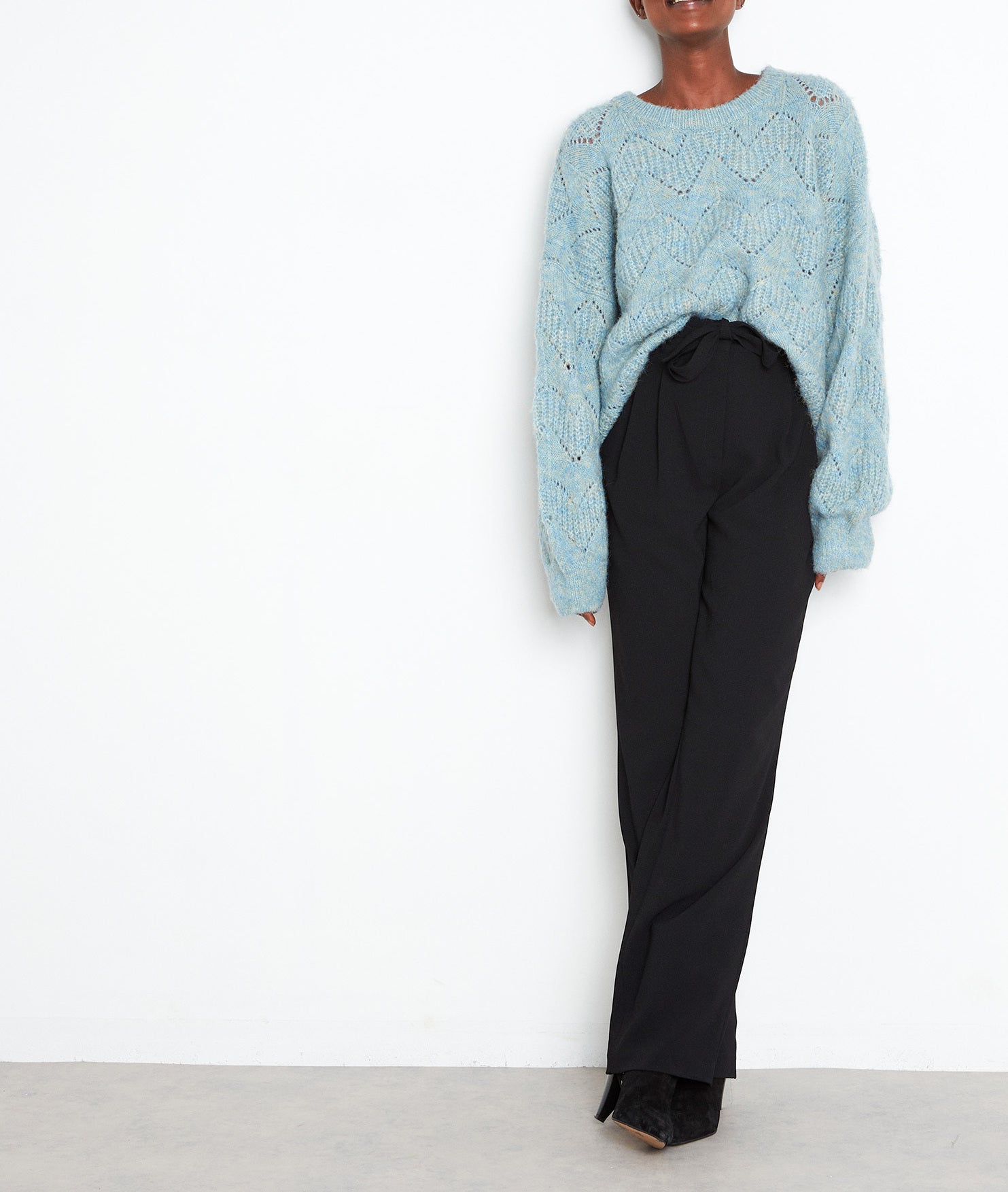 Pull oversize en maille ajourée bleu ciel Talman Faume - seconde main