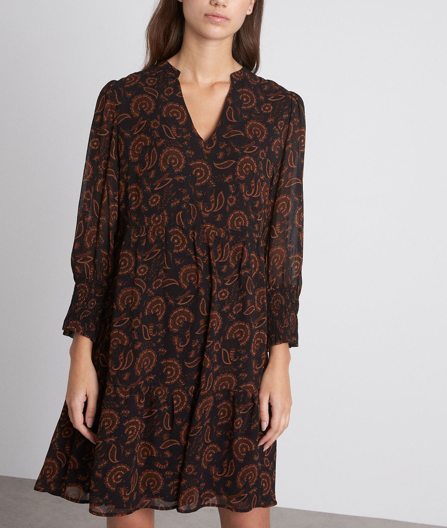 robe courte imprimée noire et brique Nadira Faume - seconde main