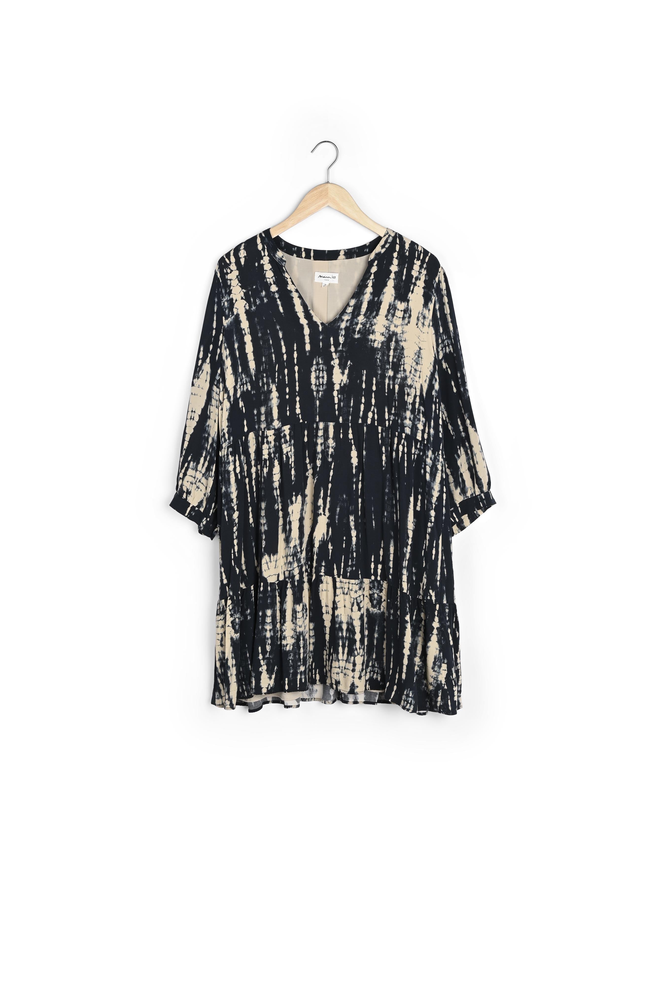Robe courte évasée imprimée tie & dye noire Nadypso Faume - seconde main