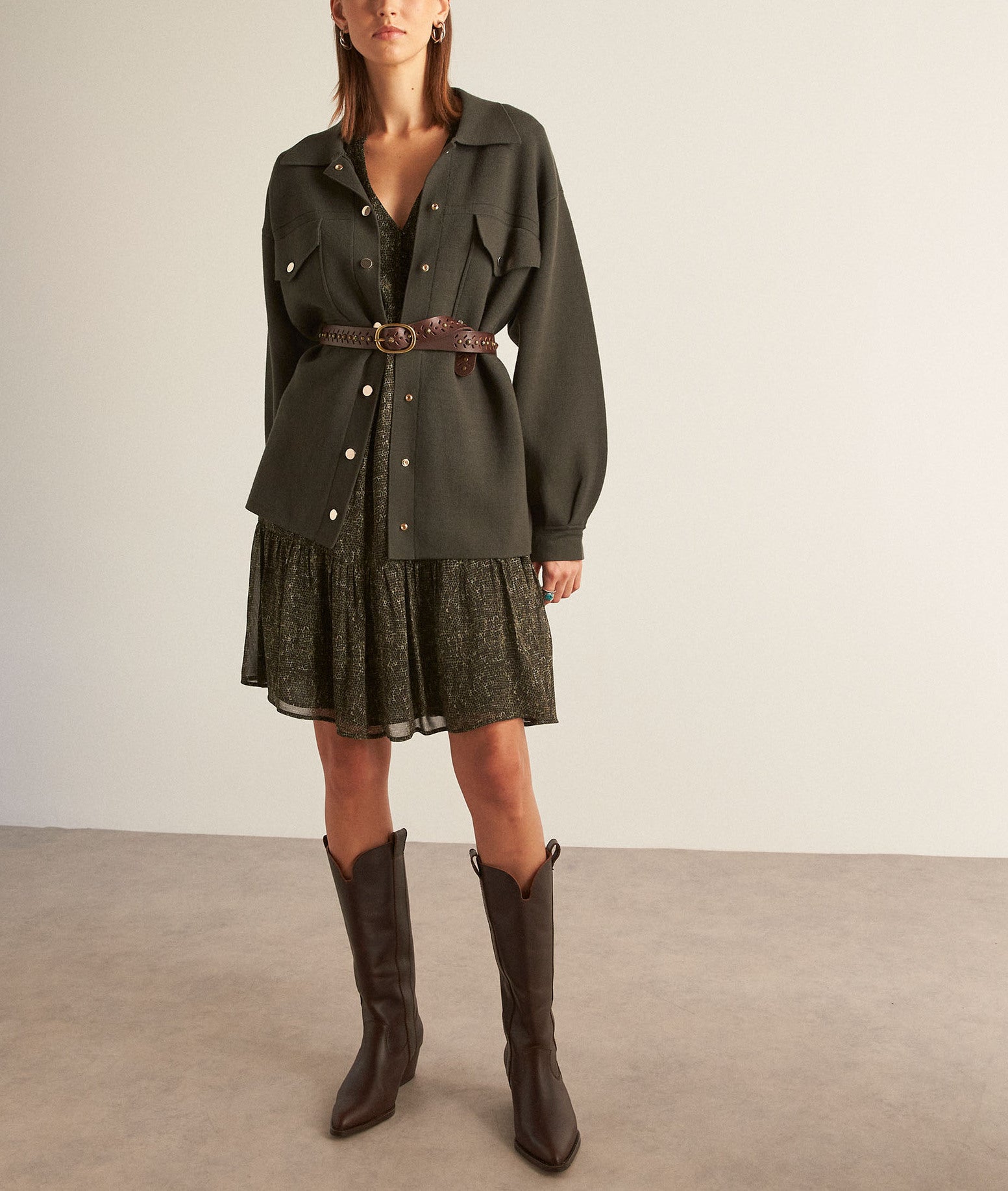 Robe courte kaki imprimée Hadira Faume - seconde main