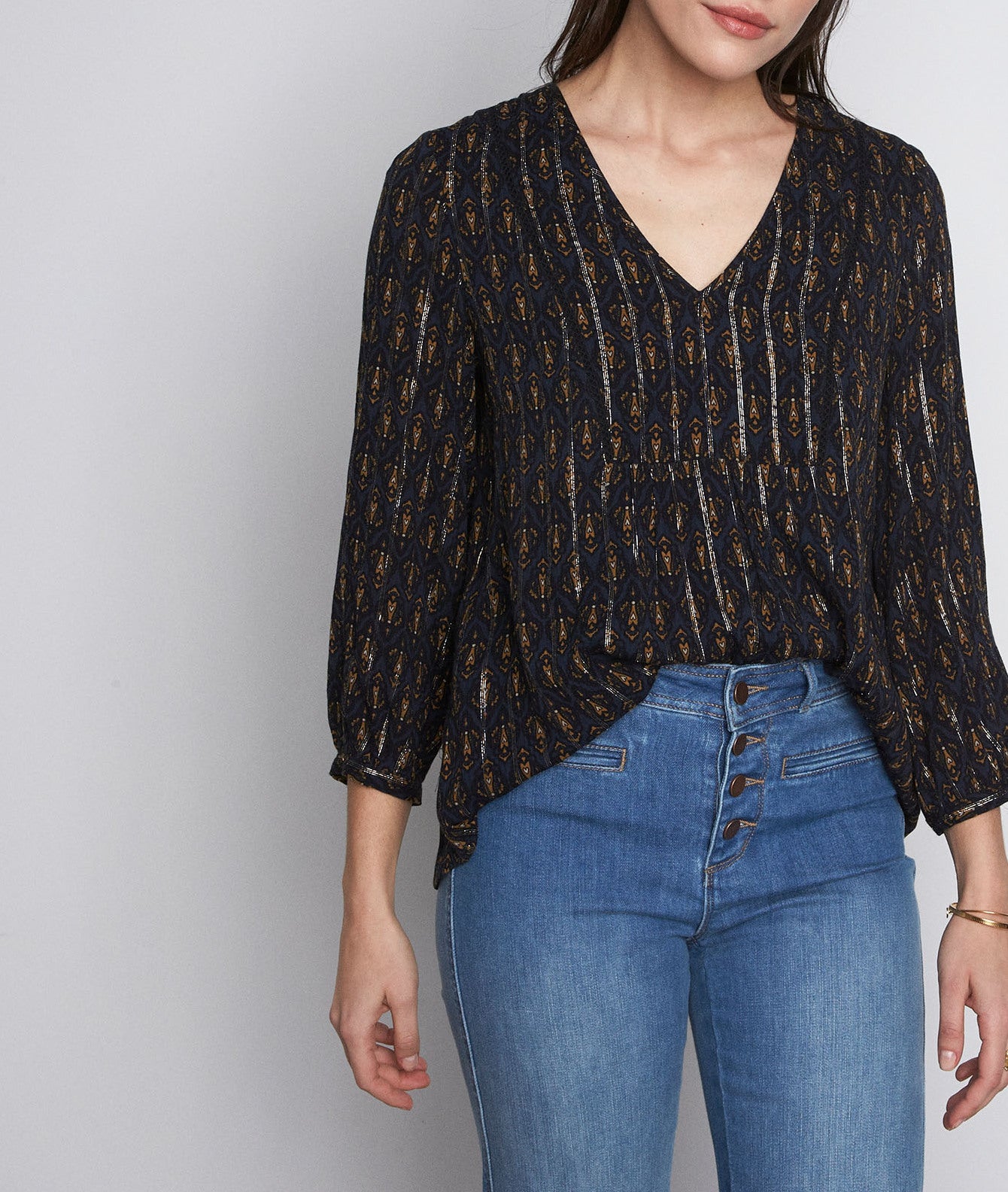 Blouse imprimé bleu marine Abigaelle Faume - seconde main