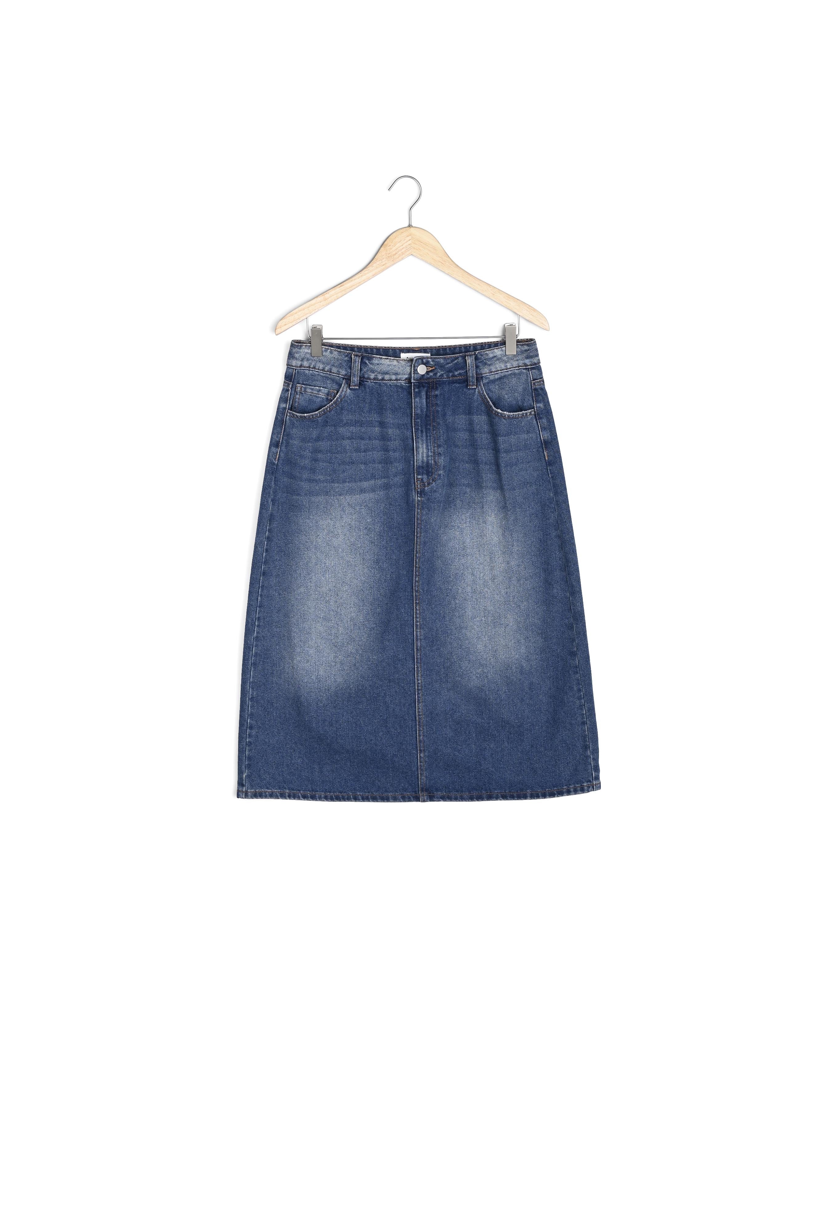 Jupe trapèze midi en denim délavé Dolores Faume - seconde main