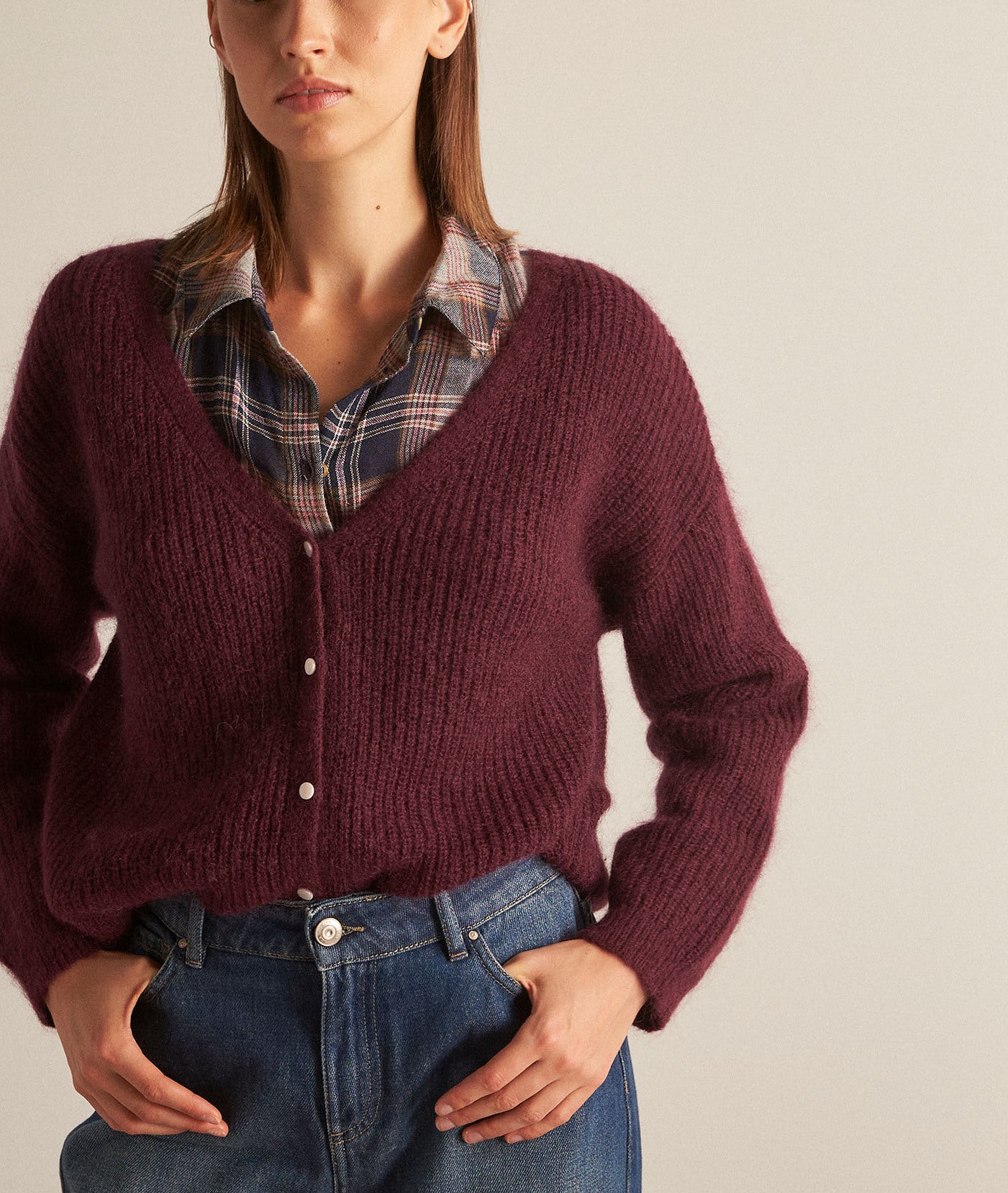 Cardigan en polyamide, laine et mohair bordeaux Paddy Faume - seconde main