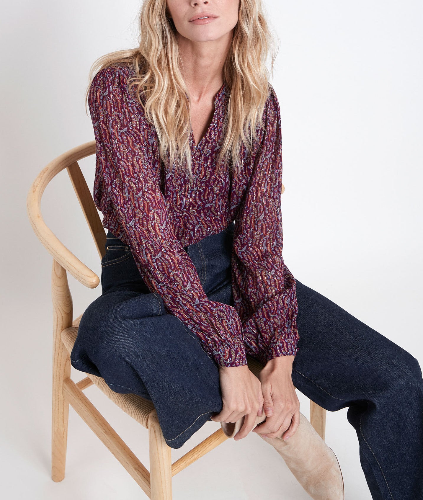 Blouse imprimée grenat Elsa Faume - seconde main