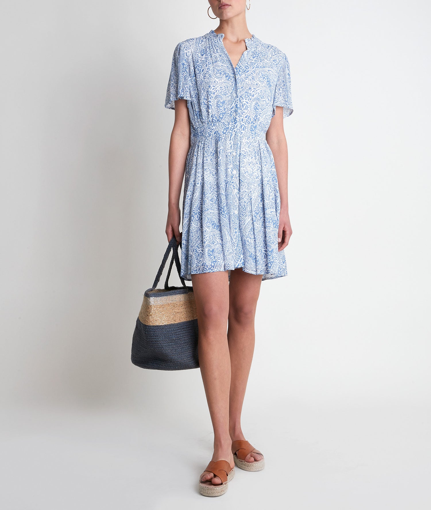 Robe courte imprimée bleu ciel Leonie Faume - seconde main