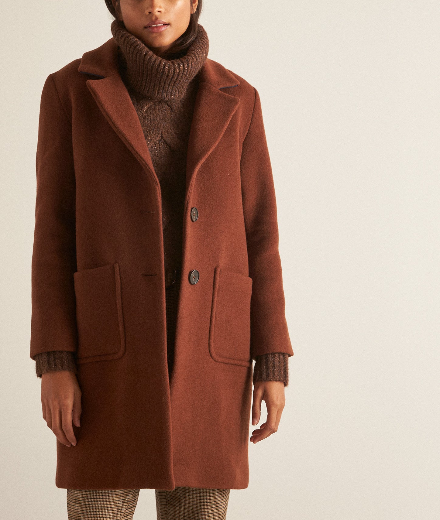 Manteau droit en laine recyclée brique Martin Faume - seconde main