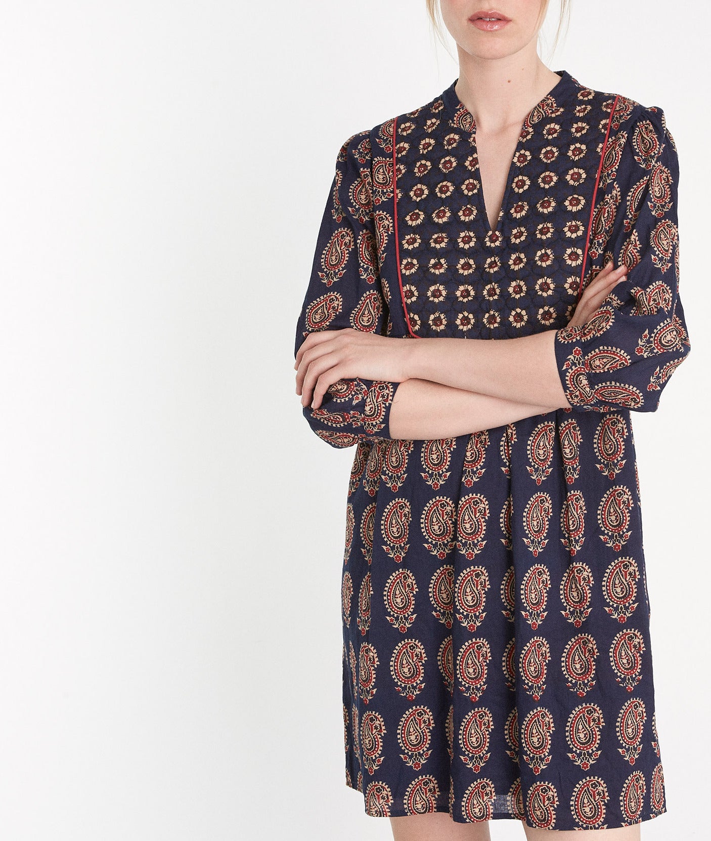 Robe courte imprimée en coton marine Hariana Faume - seconde main