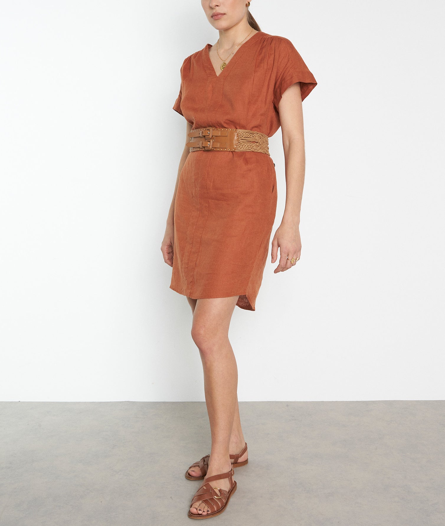 Robe courte en lin responsable bois de rose Nadine Faume - seconde main