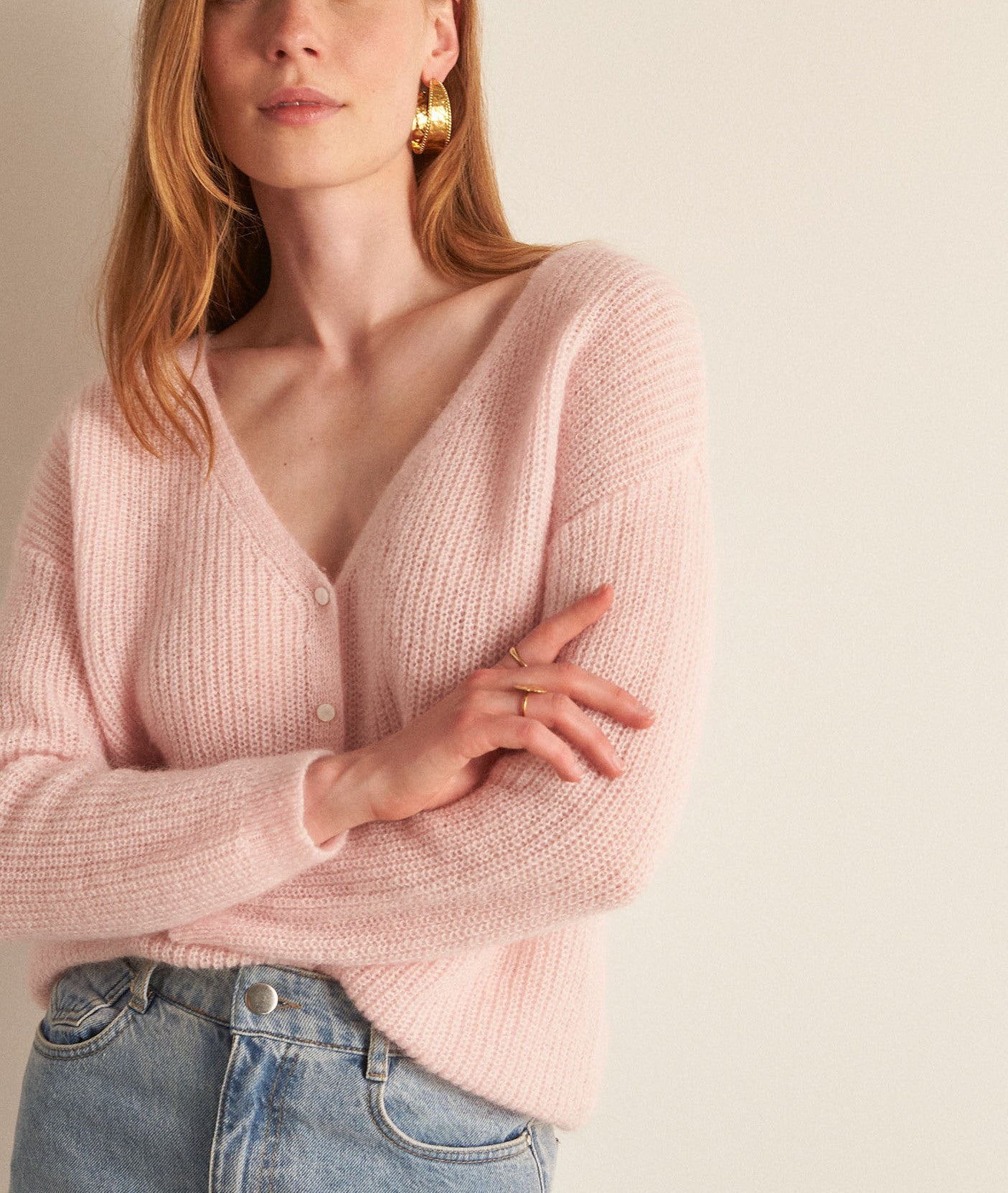 Cardigan en polyamide, laine et mohair rose poudré Paddy Faume - seconde main