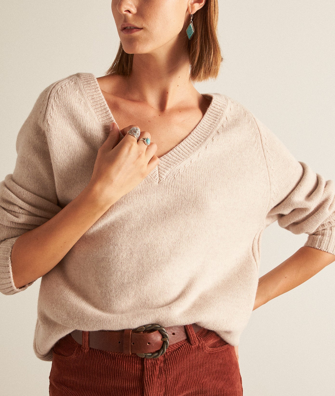 Pull en laine responsable et yack beige Bruce Faume - seconde main