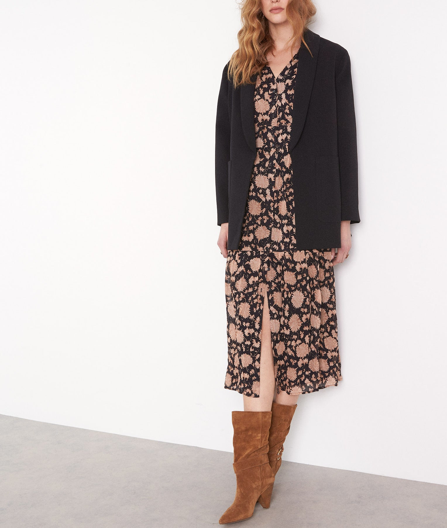 Robe longue imprimée noire Hadra Faume - seconde main