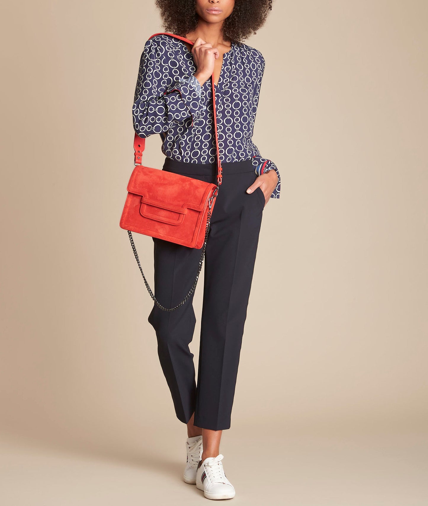 Blouse marine imprimé chaine Marin Faume - seconde main