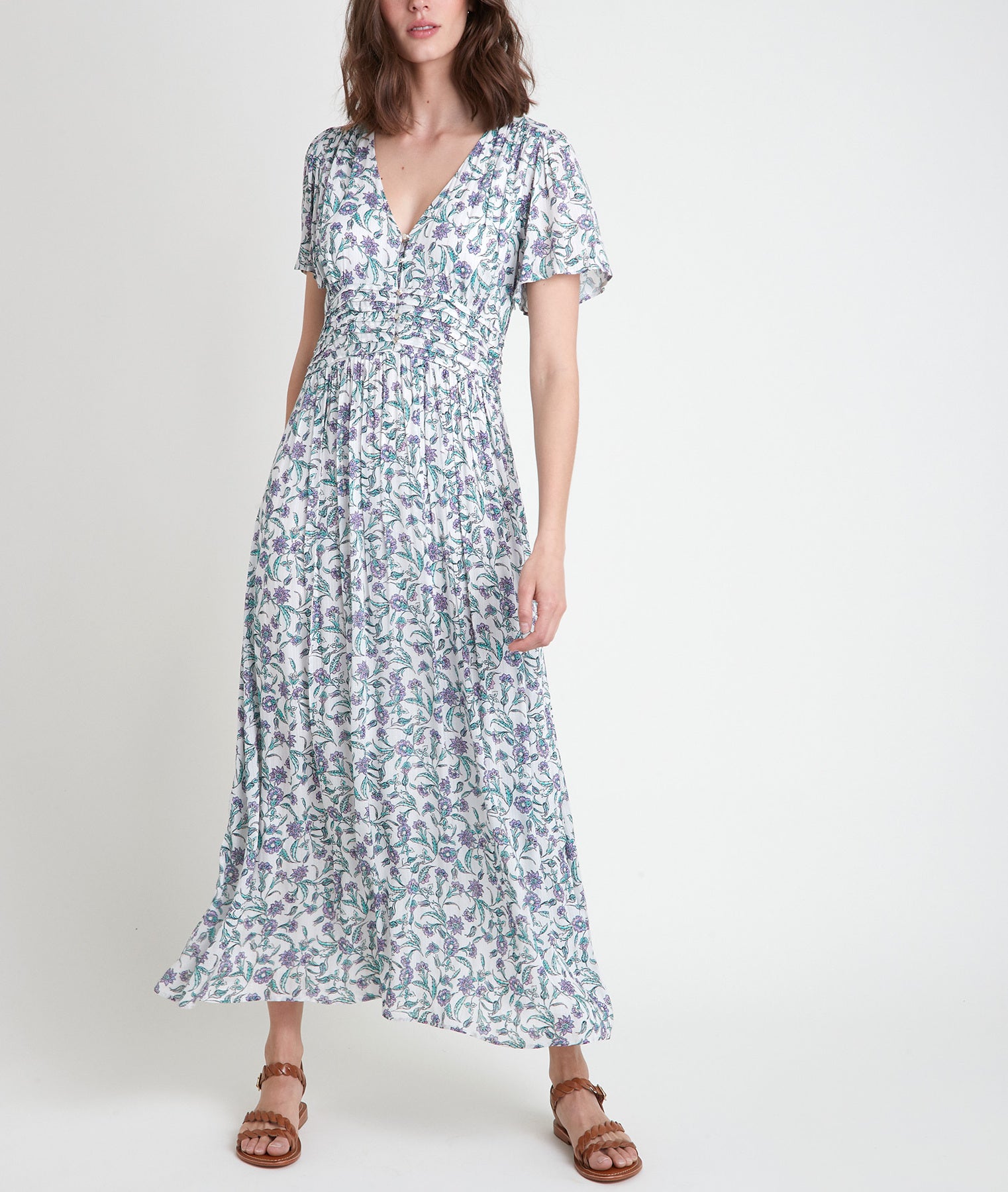 Robe longue blanche imprimée Levana Faume - seconde main