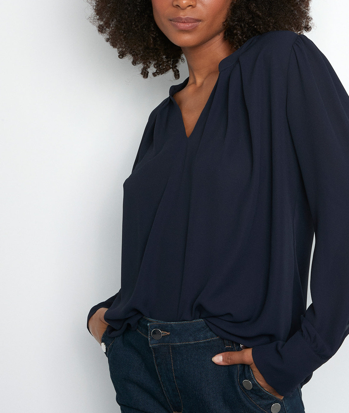 Blouse fluide et structurée marine Adixia Faume - seconde main