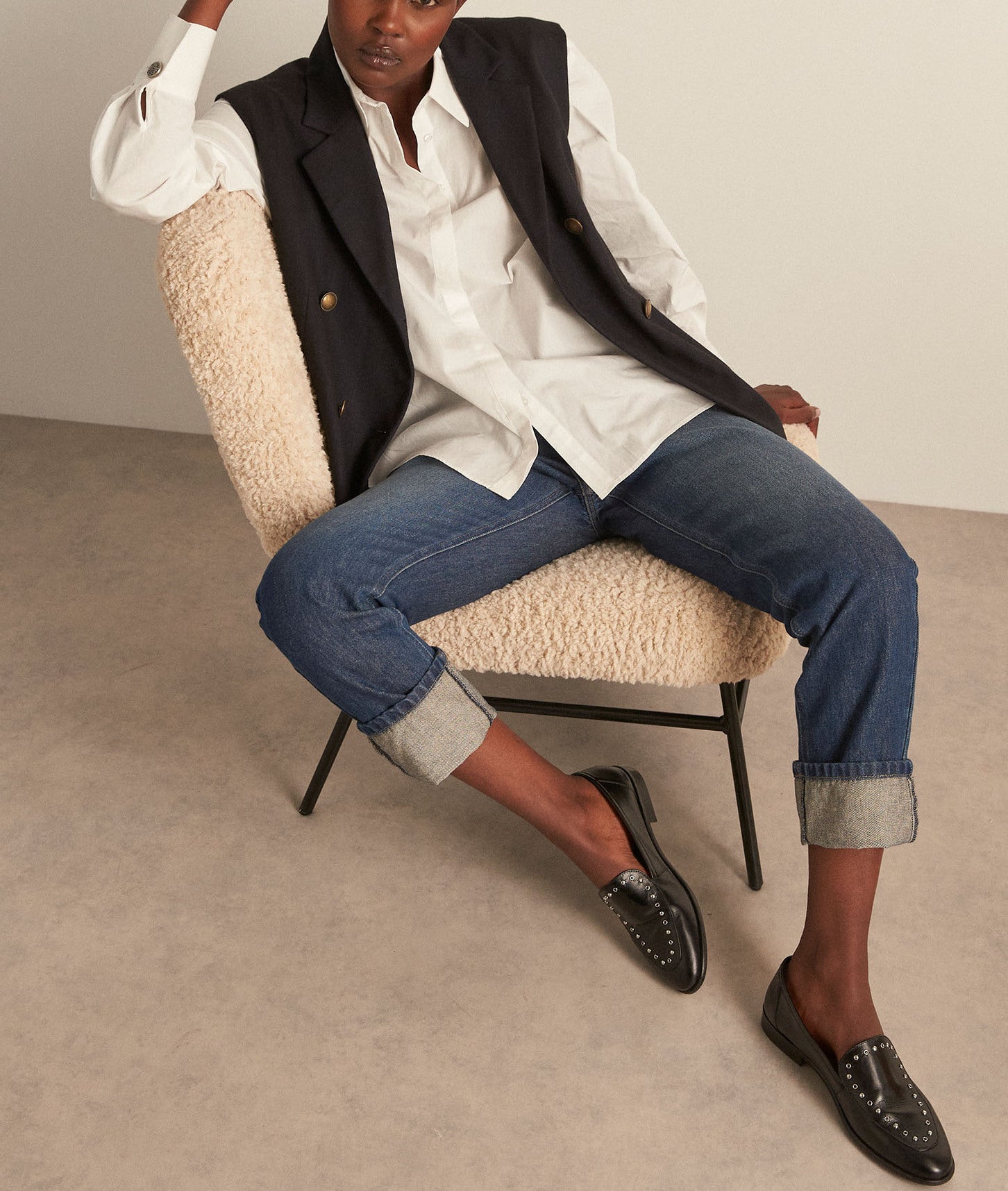 Jean droit à revers en denim délavé Prunelle Faume - seconde main