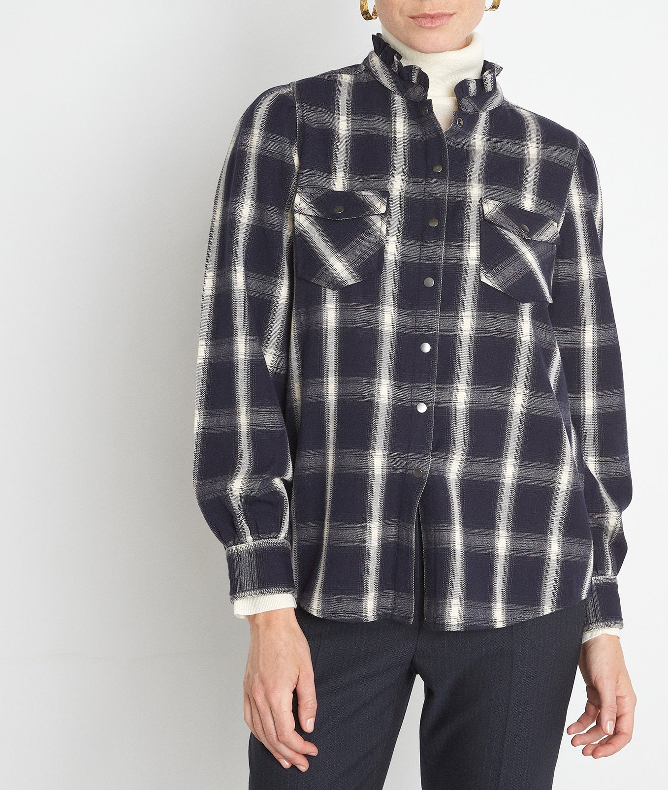 Chemise à carreaux en coton bleu marine et blanche Agathe Faume - seconde main