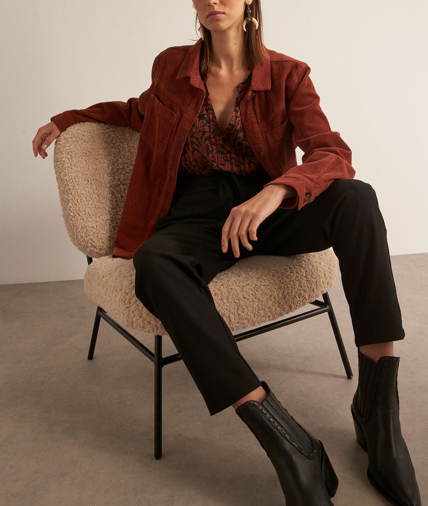 Blouse imprimée brique Elsa Faume - seconde main