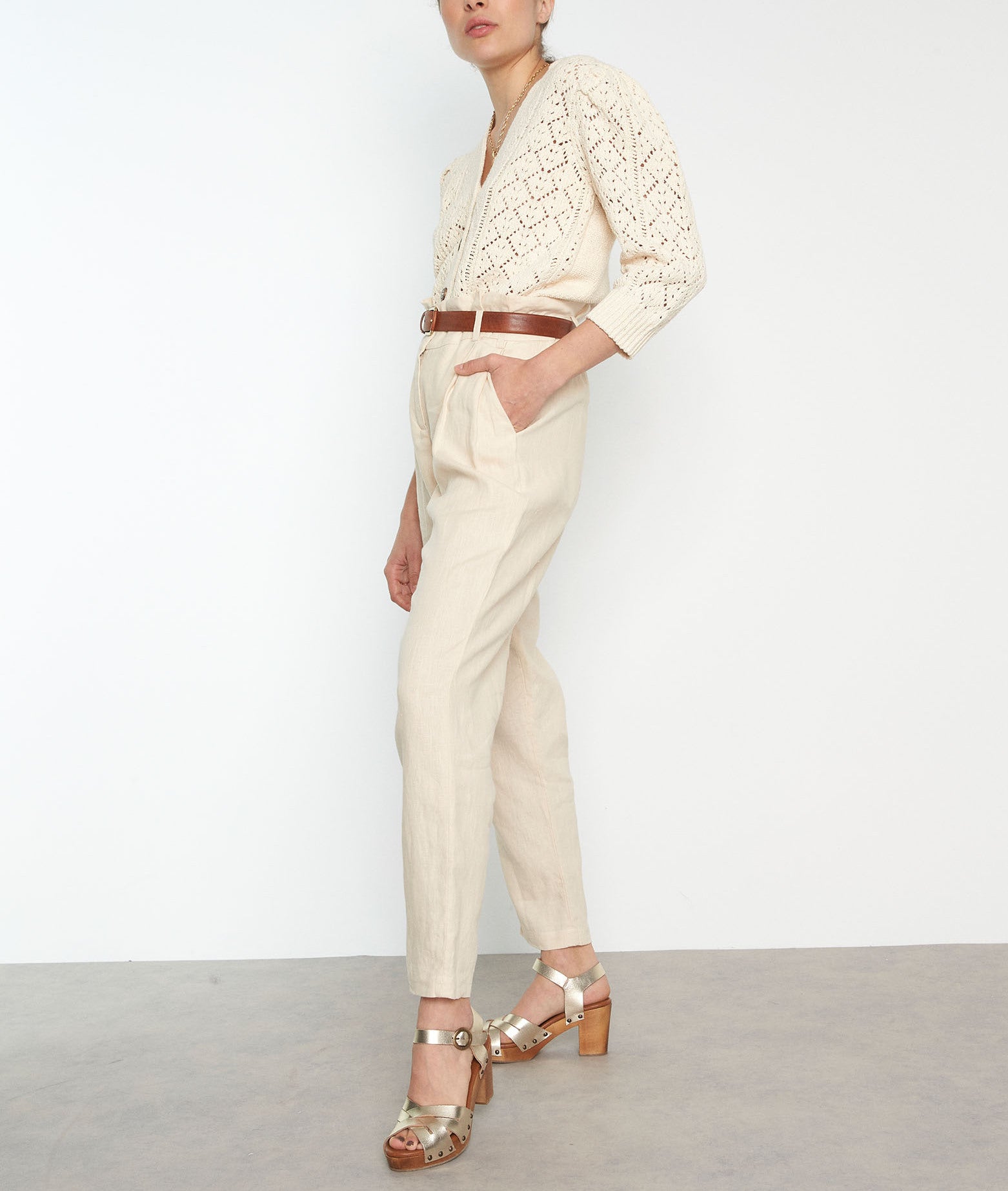 Pantalon chino en lin responsable beige Sirene Faume - seconde main