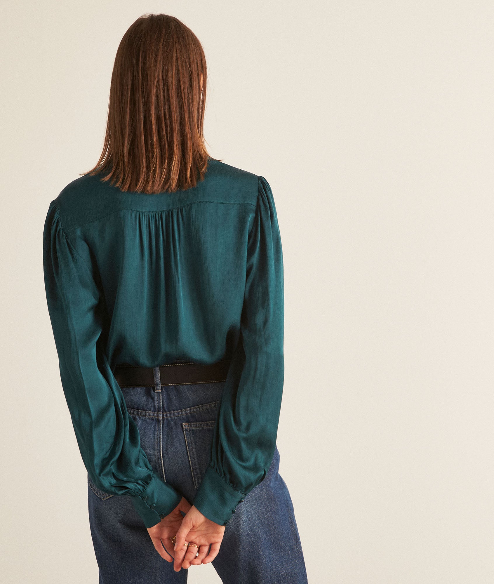 Blouse satinée vert canard Chlea Faume - seconde main