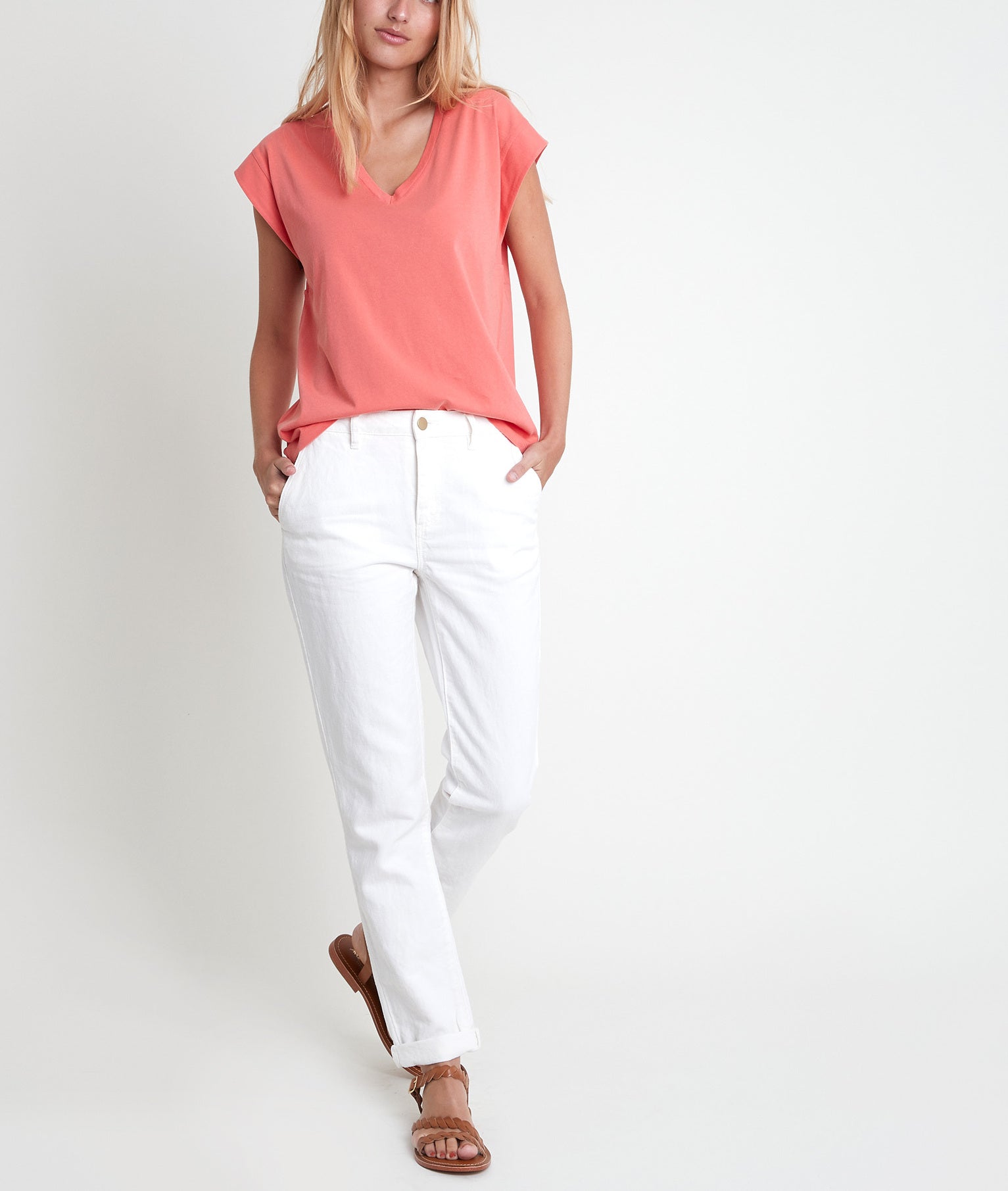 Pantalon droit en coton et lin écru Farel Faume - seconde main