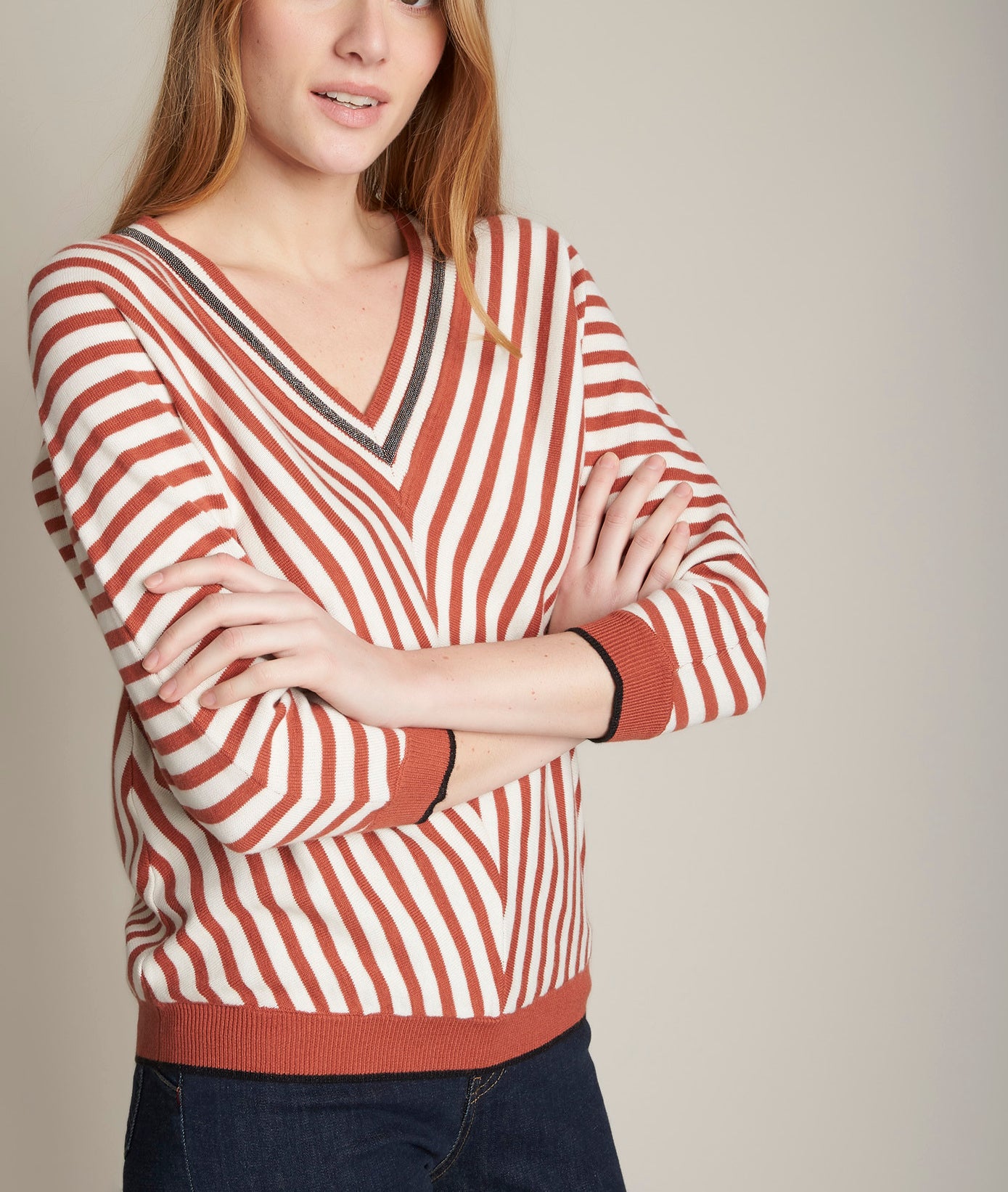 Pull rayé col V Dollar Faume - seconde main