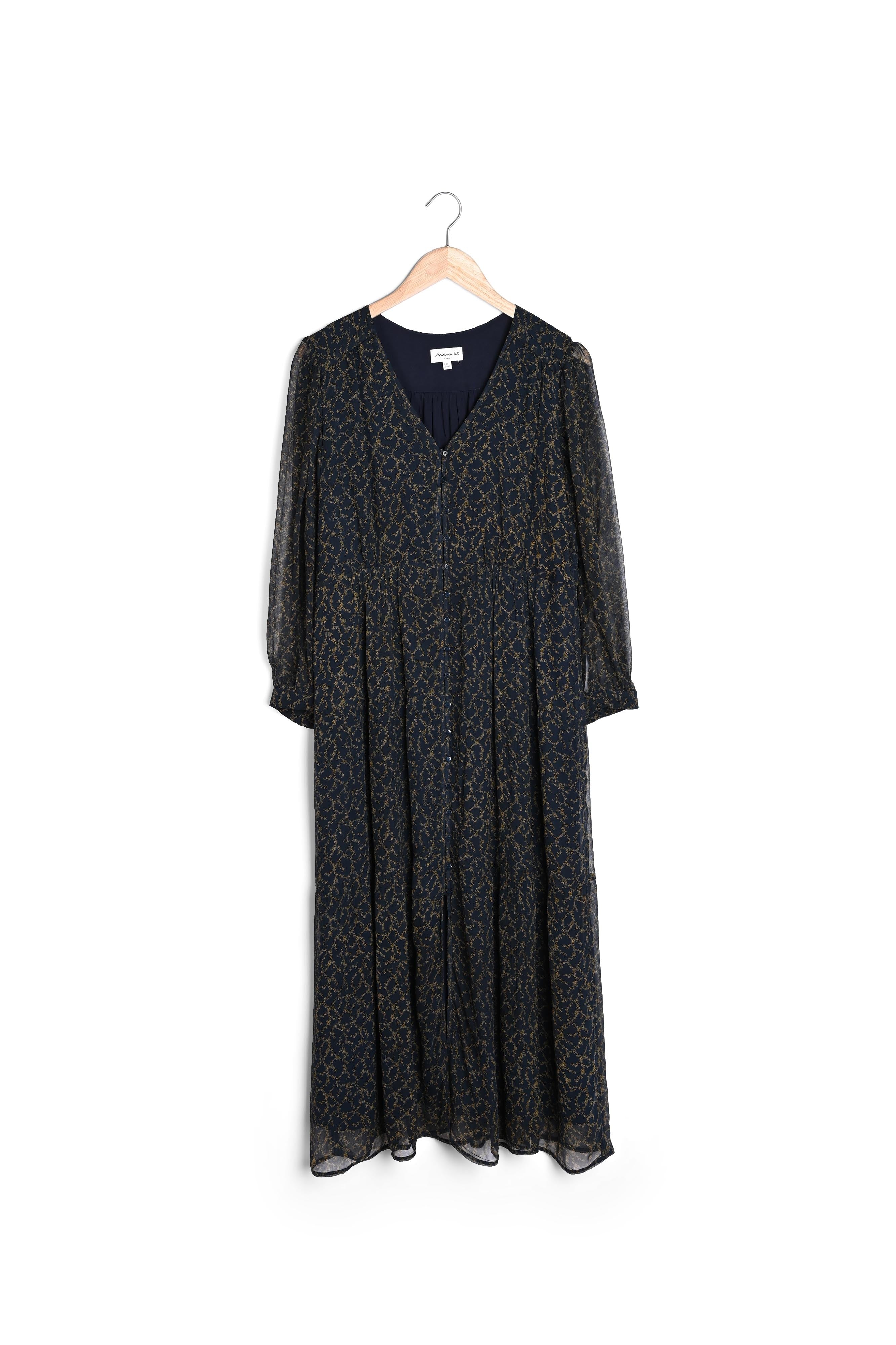 Robe longue fluide imprimée marine et bronze Souad Faume - seconde main