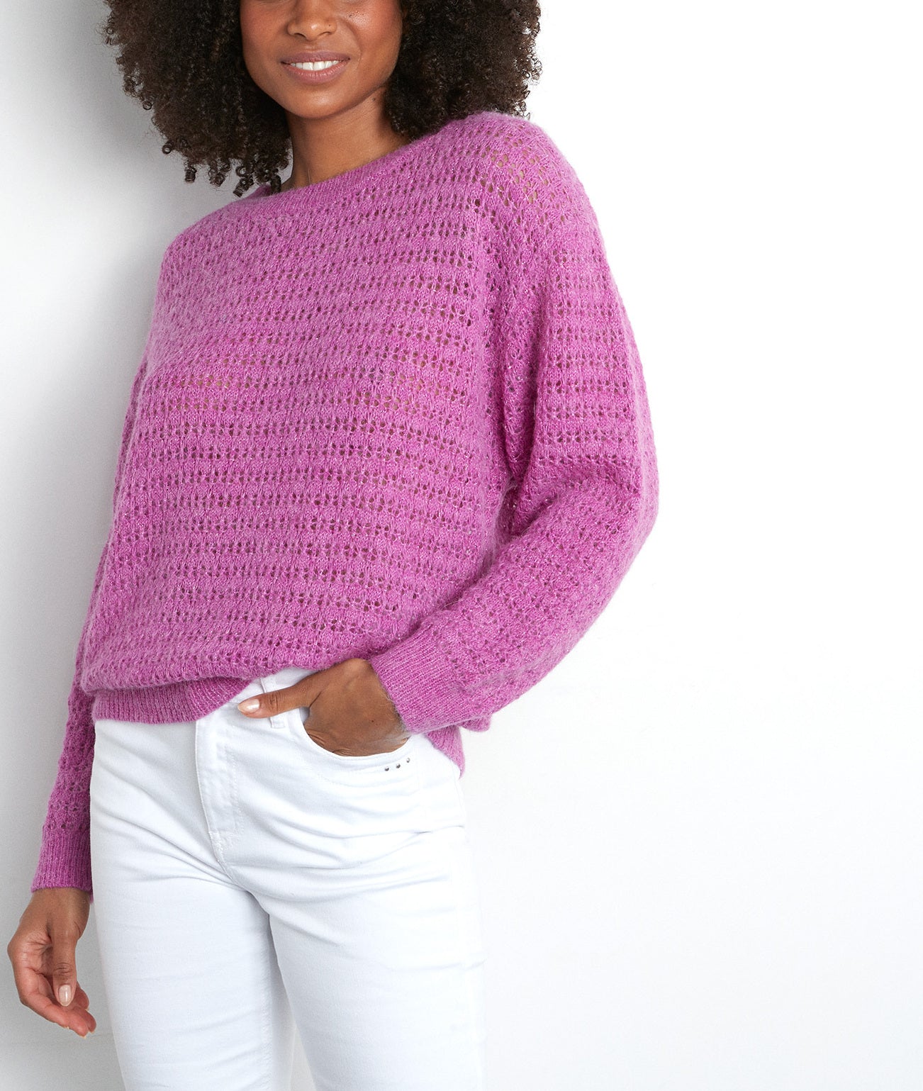 Pull en maille épaisse ajourée fuchsia Tokyo Faume - seconde main