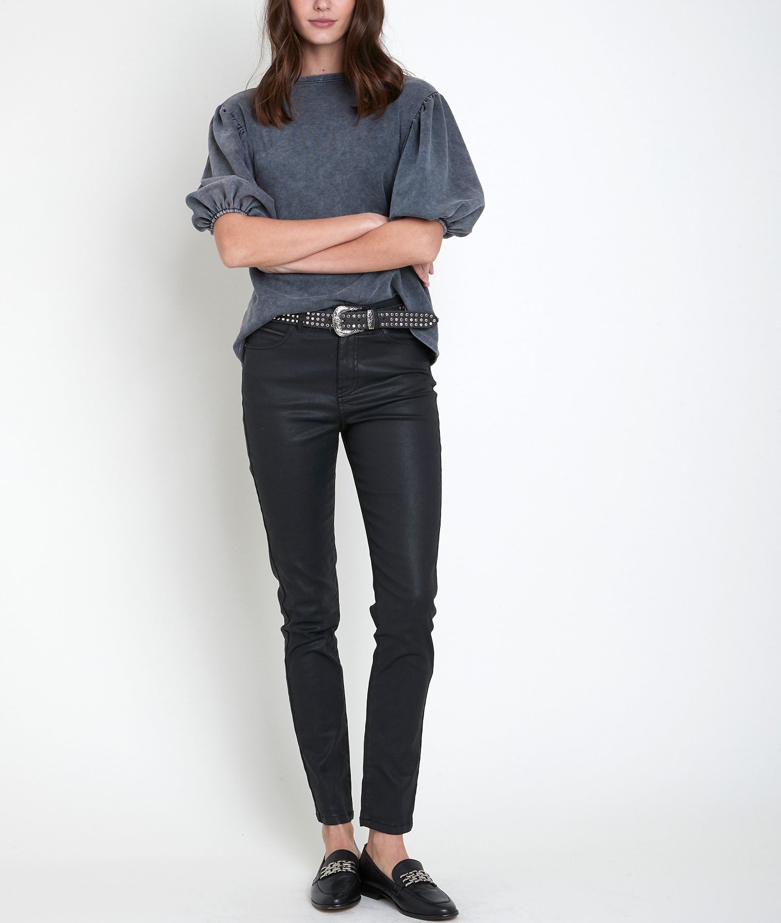 L'iconique slim en coton enduit noir Sultan Faume - seconde main