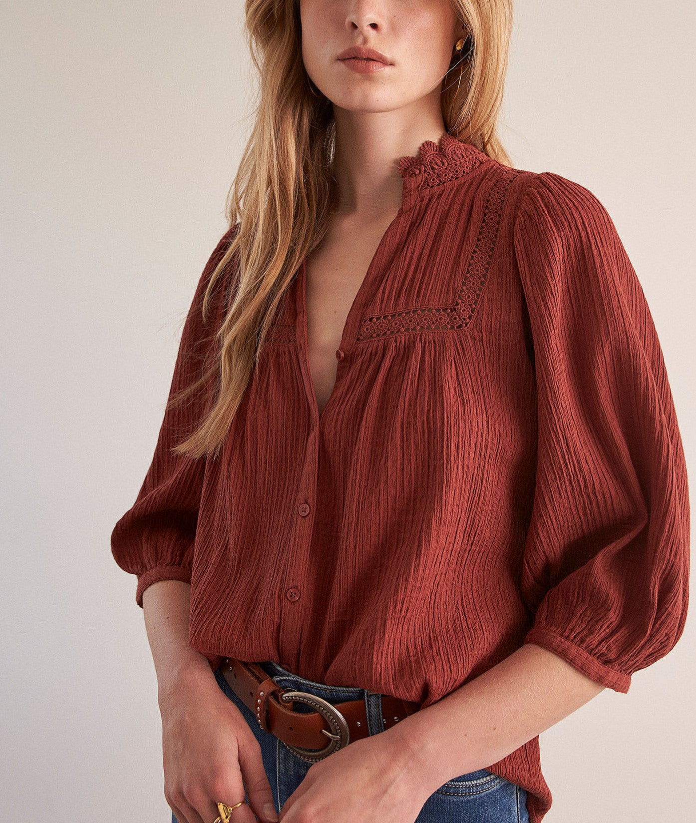 Blouse en gaze de coton brique Clara Faume - seconde main