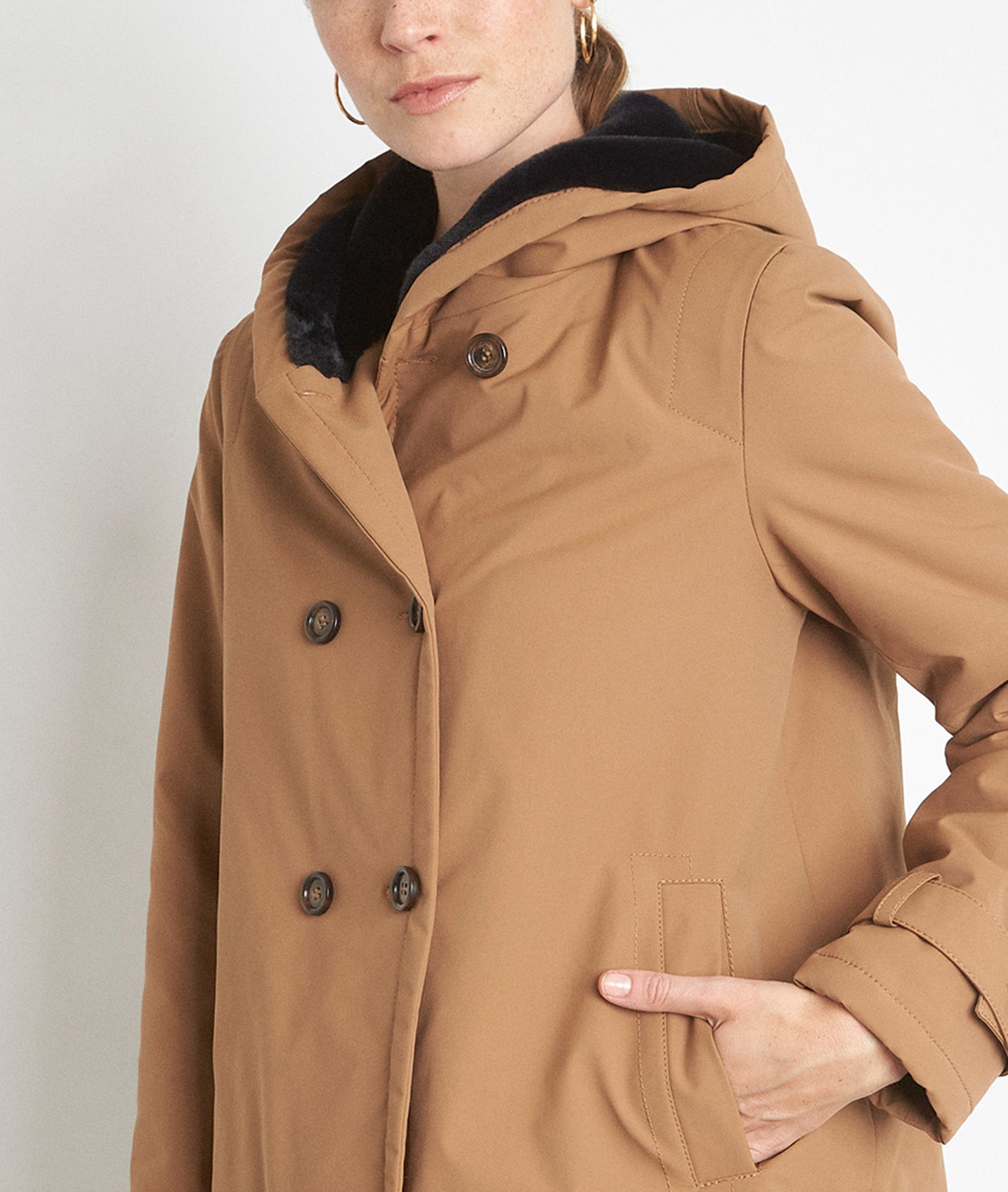 Parka fourrée à capuche camel Gaby Faume - seconde main