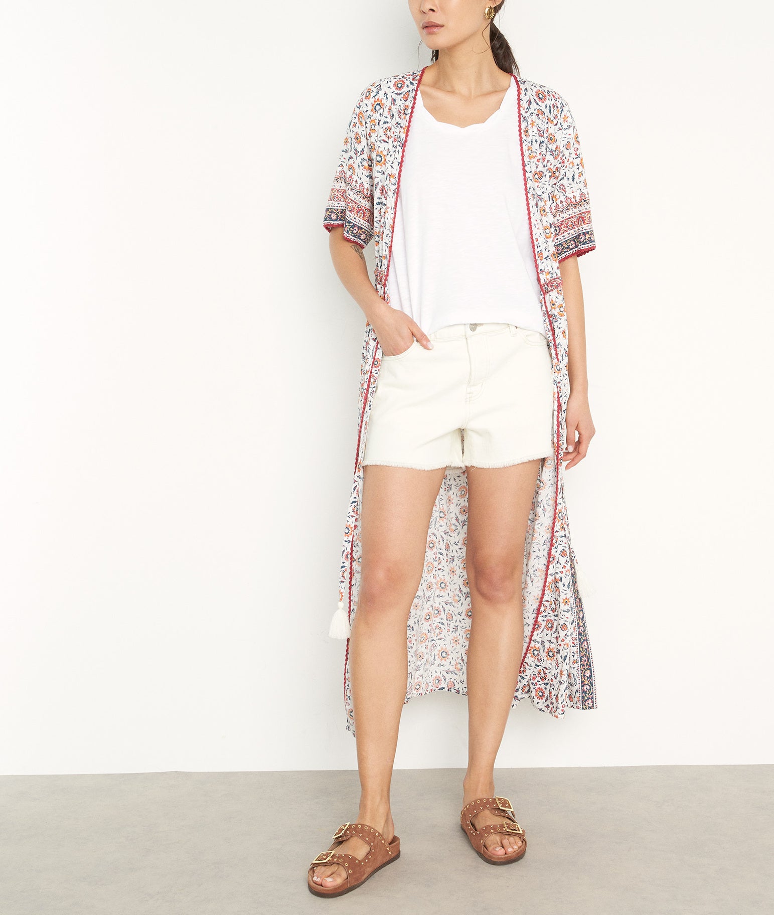 Kimono imprimé en coton blanc Rio Faume - seconde main