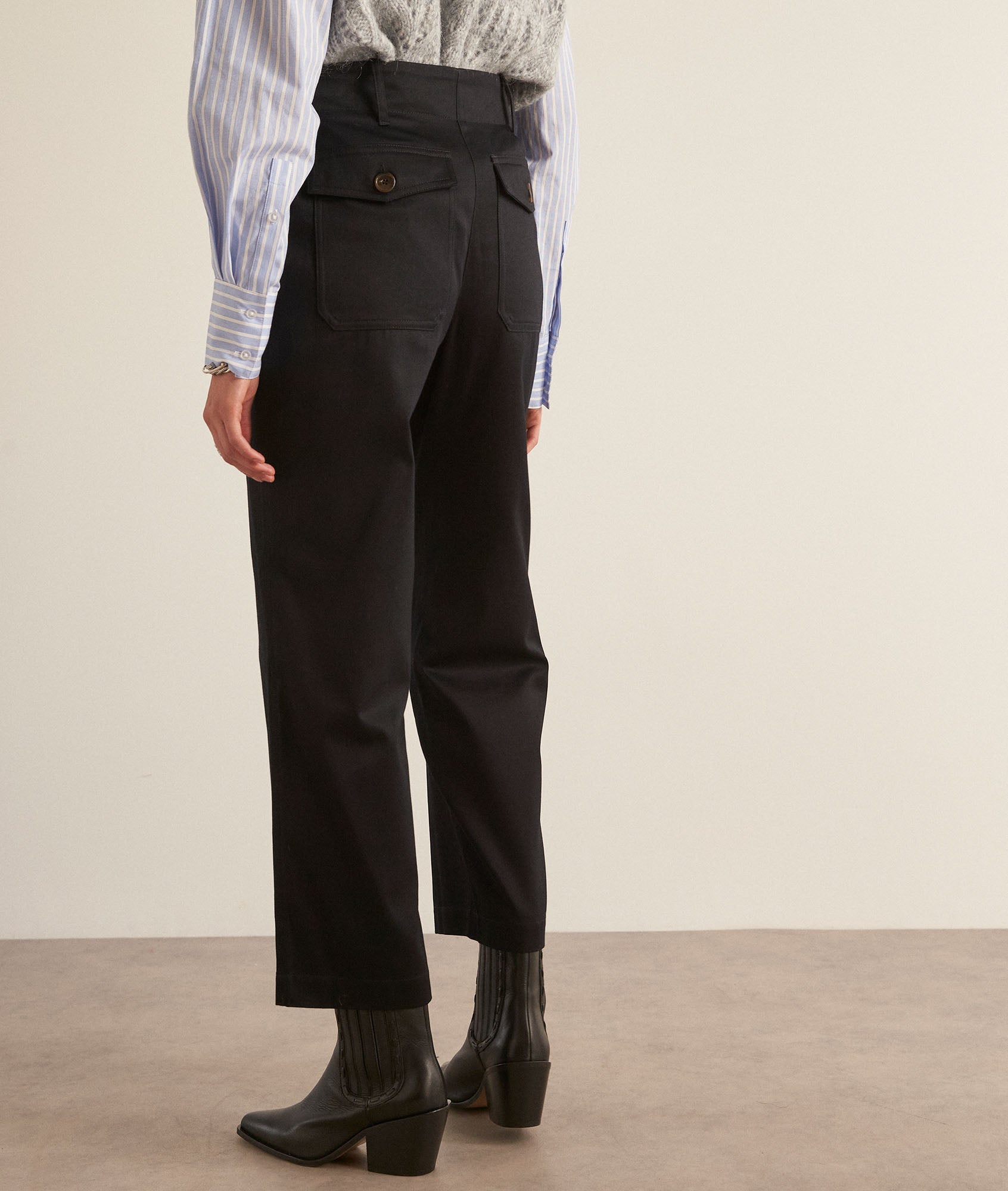 Pantalon droit et court en coton noir Tresor Faume - seconde main