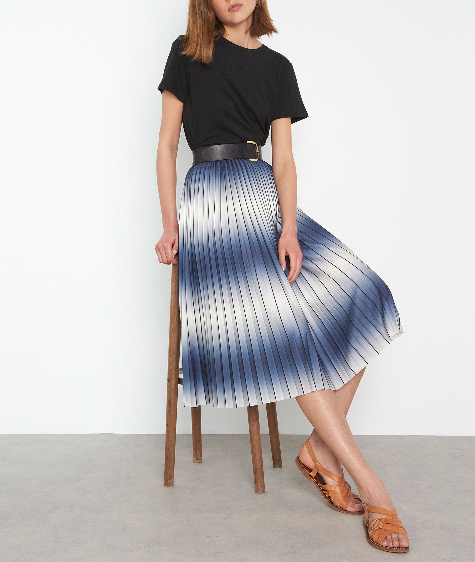 Jupe longue plissée tie and dye marine Dora Faume - seconde main