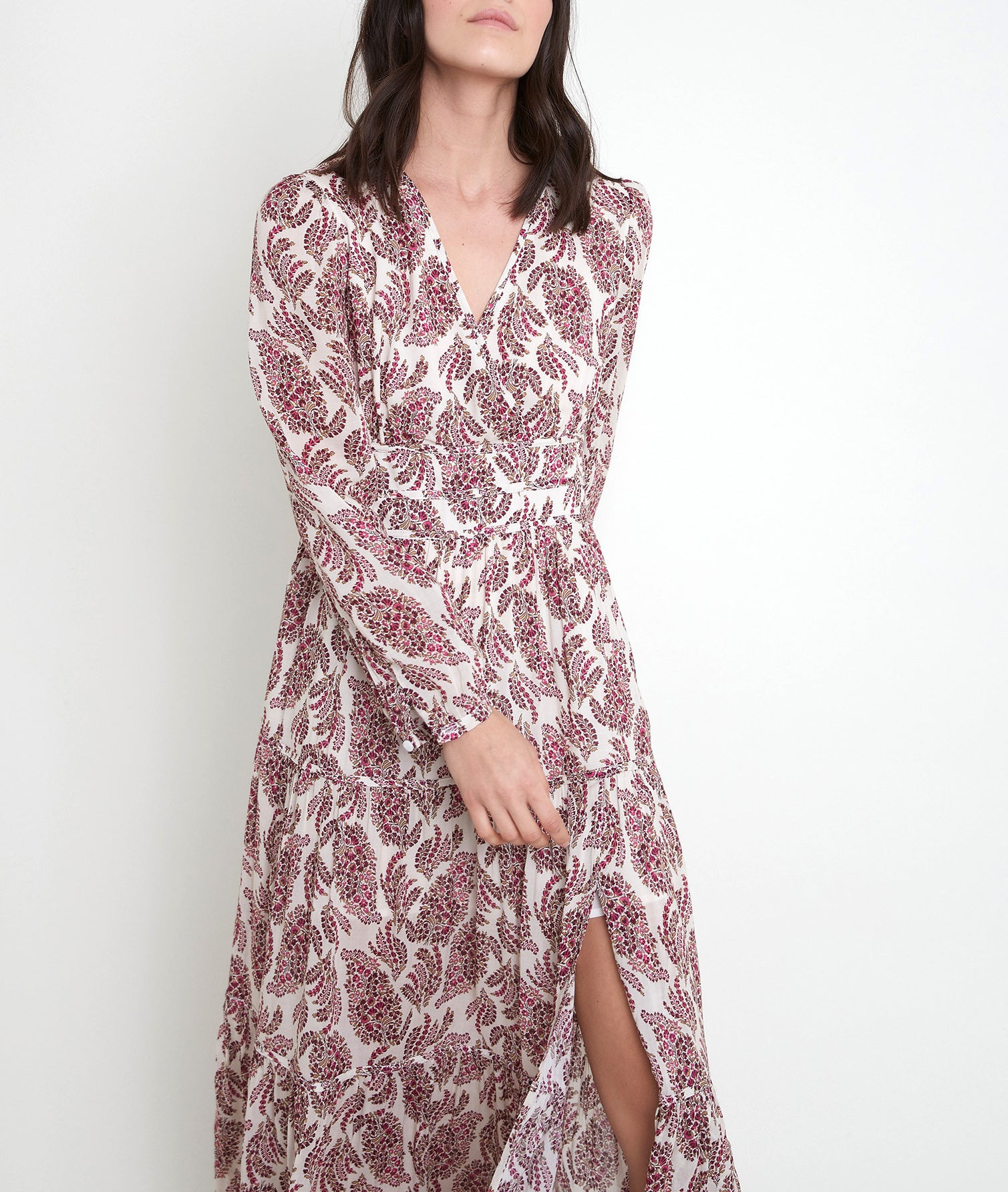 Robe longue rose imprimée Leonor Faume - seconde main