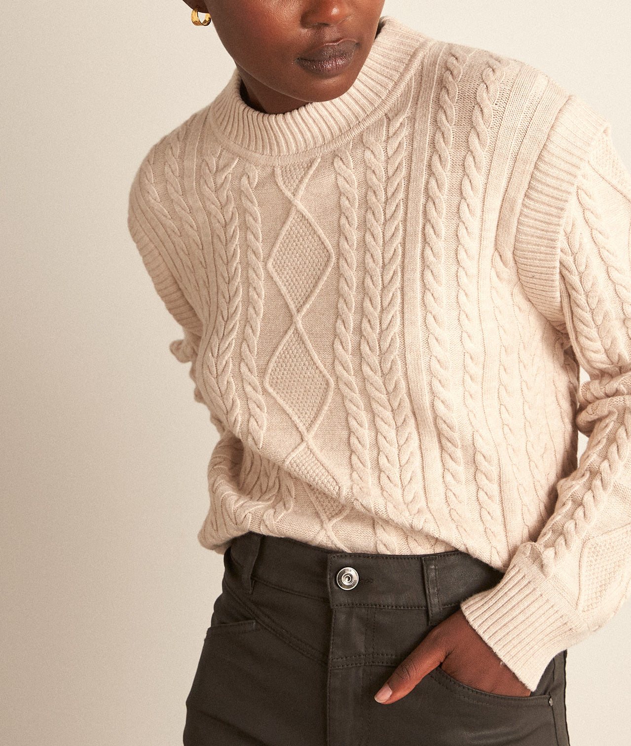 Pull torsadé en viscose EcoVero ecru Basso Faume - seconde main