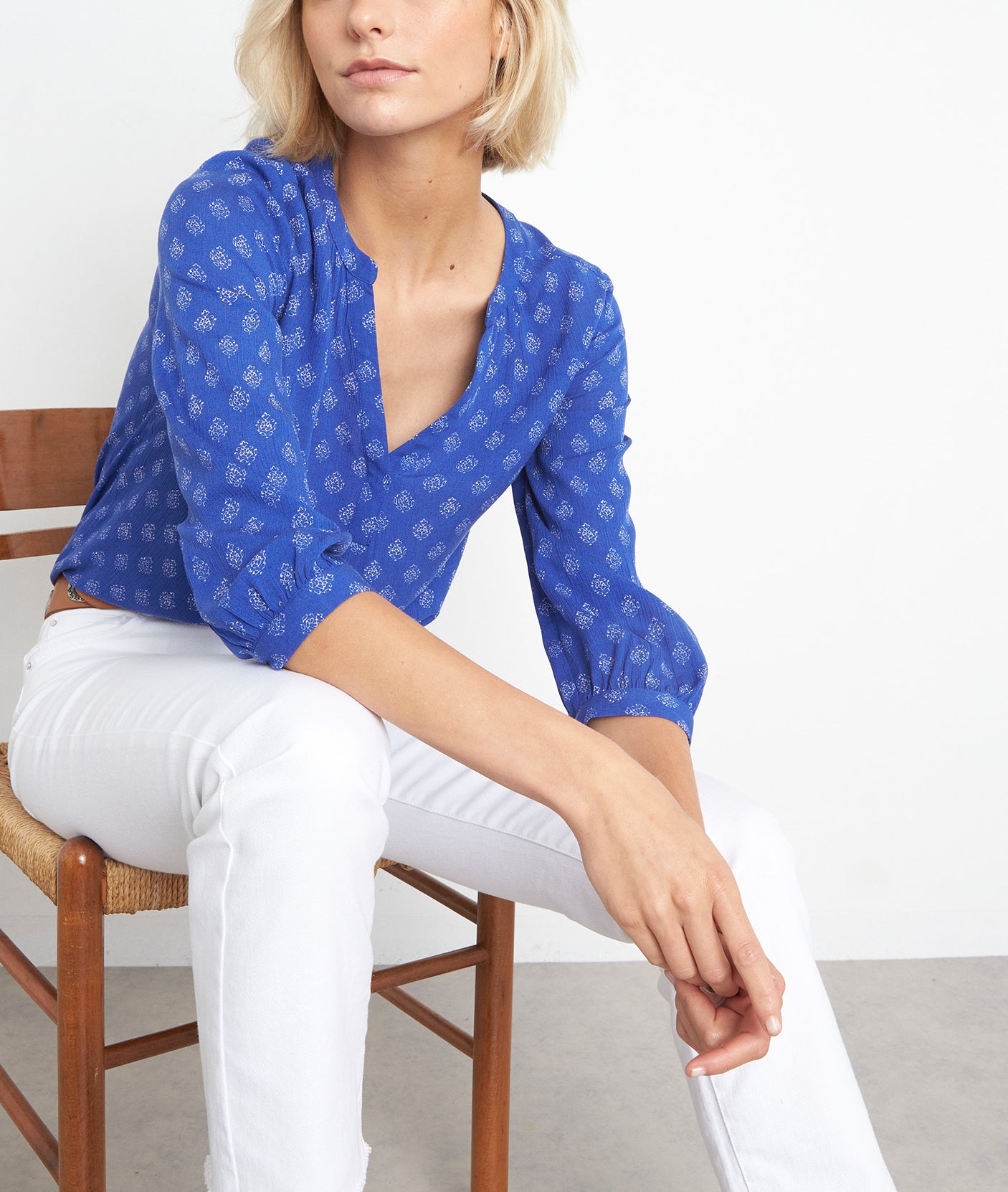 Blouse fluide imprimée myosotis Adelia Faume - seconde main