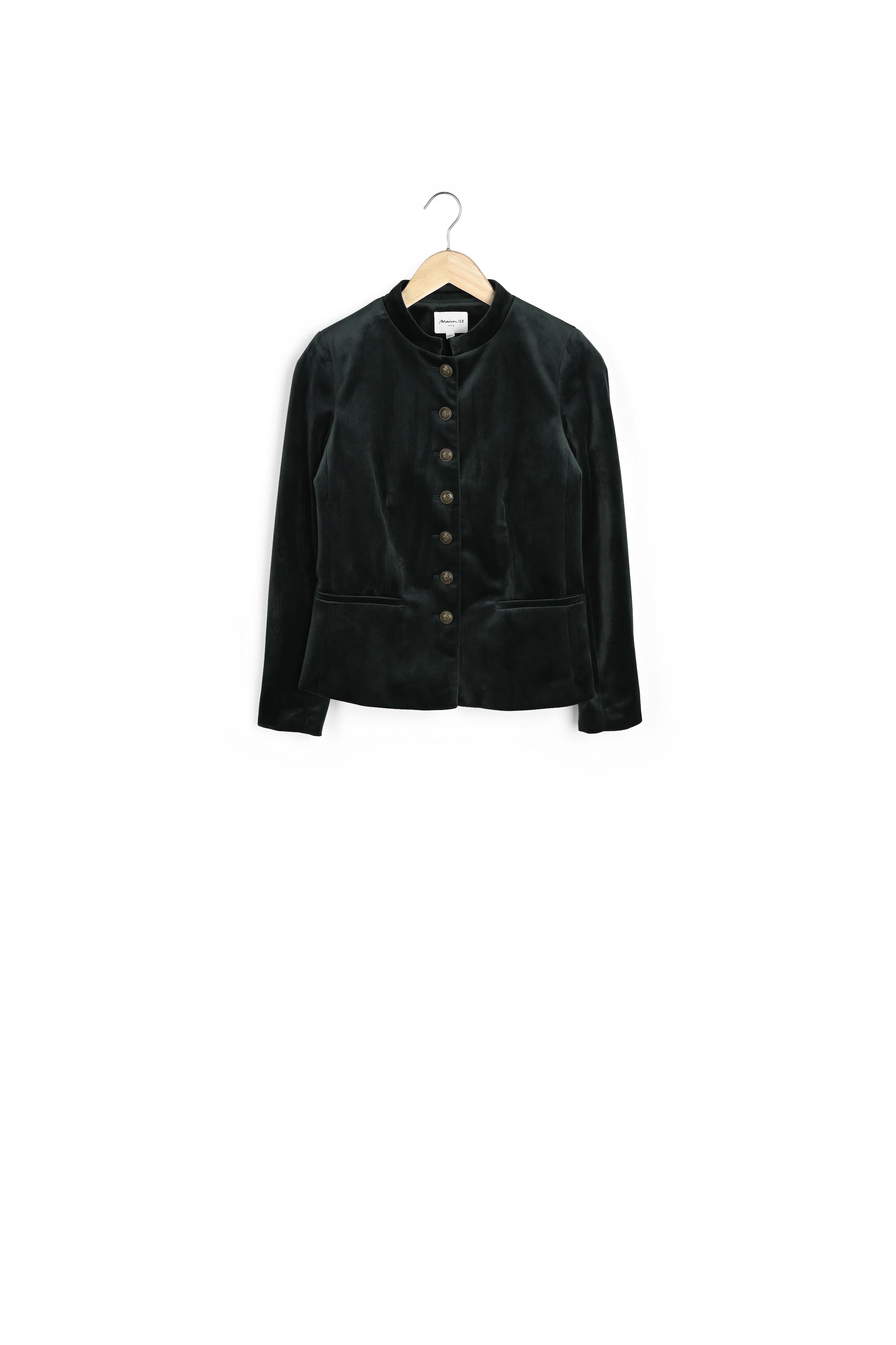 Veste courte en velours lisse vert sapin Tang Faume - seconde main