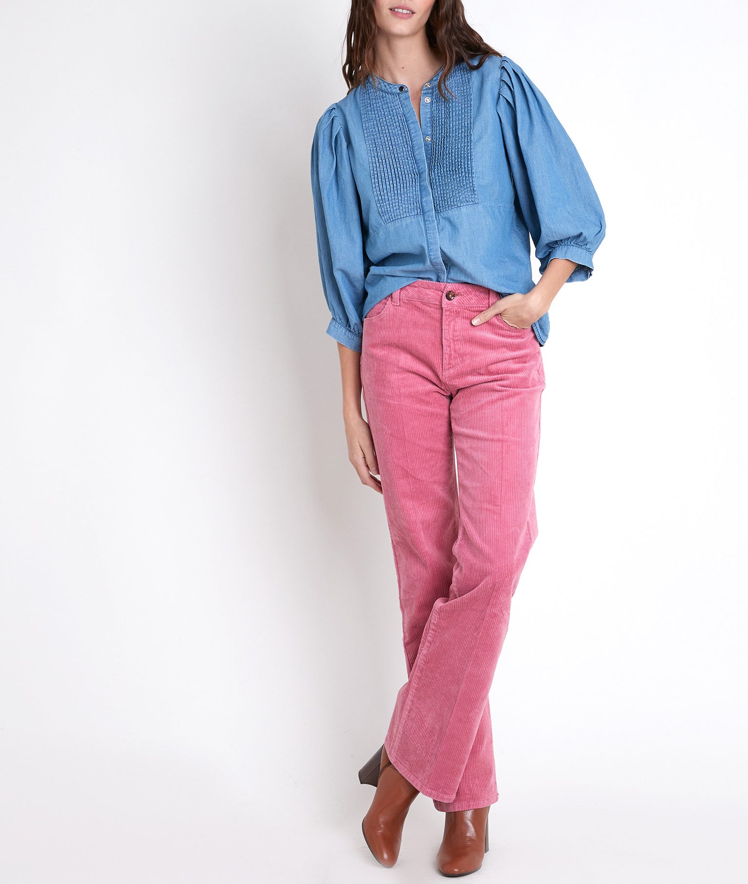 Blouse plissée en denim Tarika Faume - seconde main