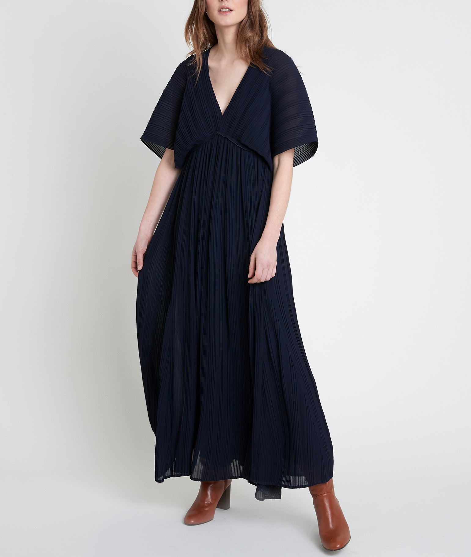 Robe longue plissée marine Marion Faume - seconde main