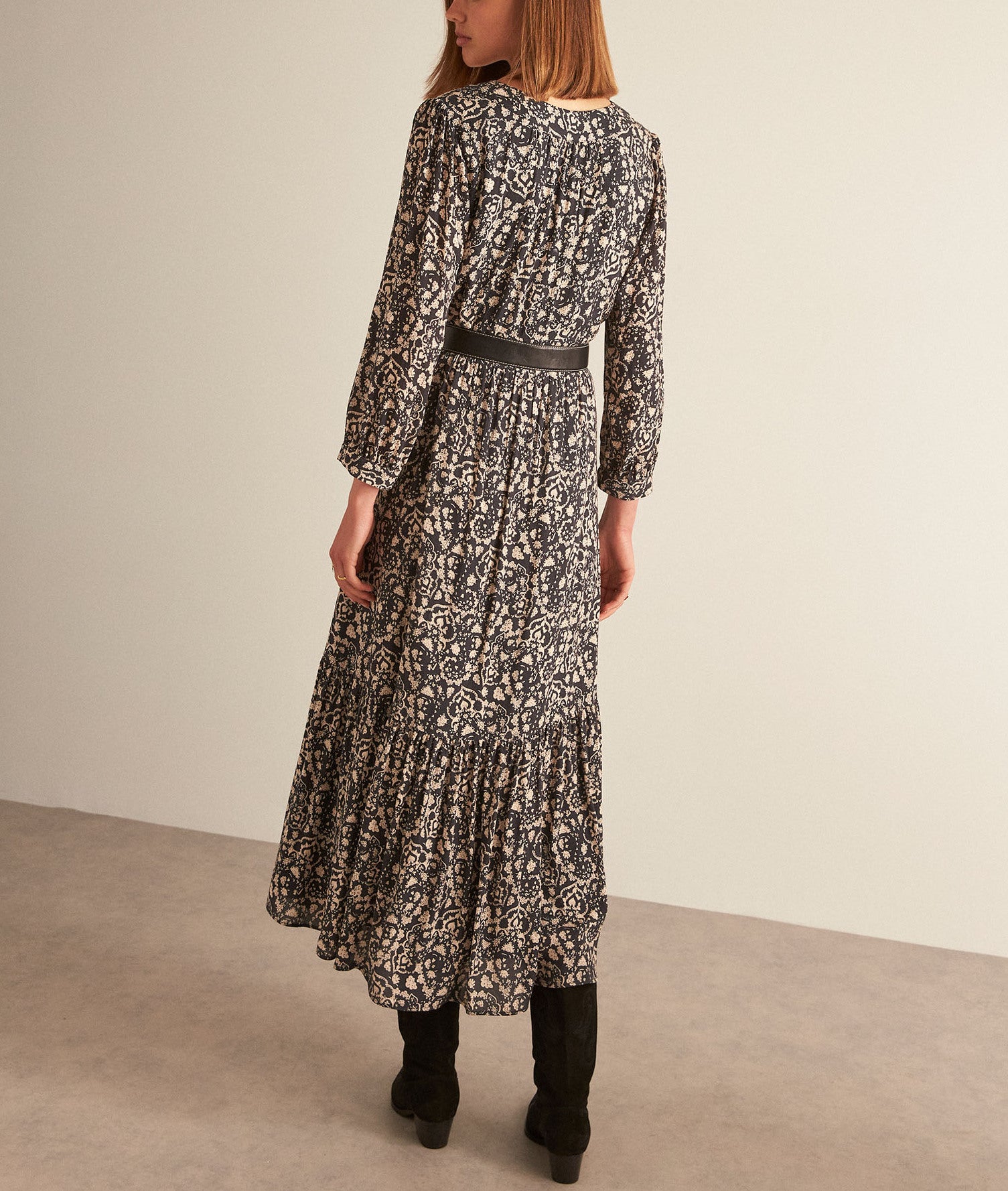 Robe longue noire imprimée LUDINE Faume - seconde main