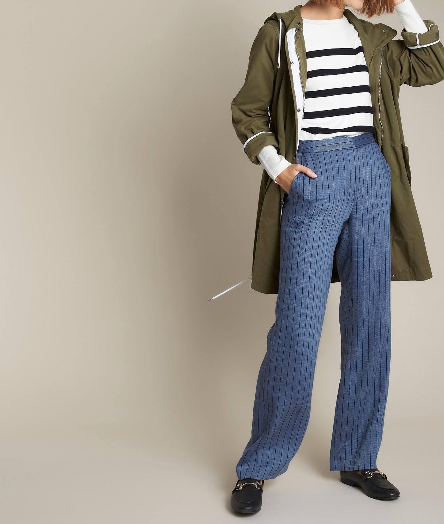 Pantalon large rayé en lin et Lyocell Ioan Faume - seconde main