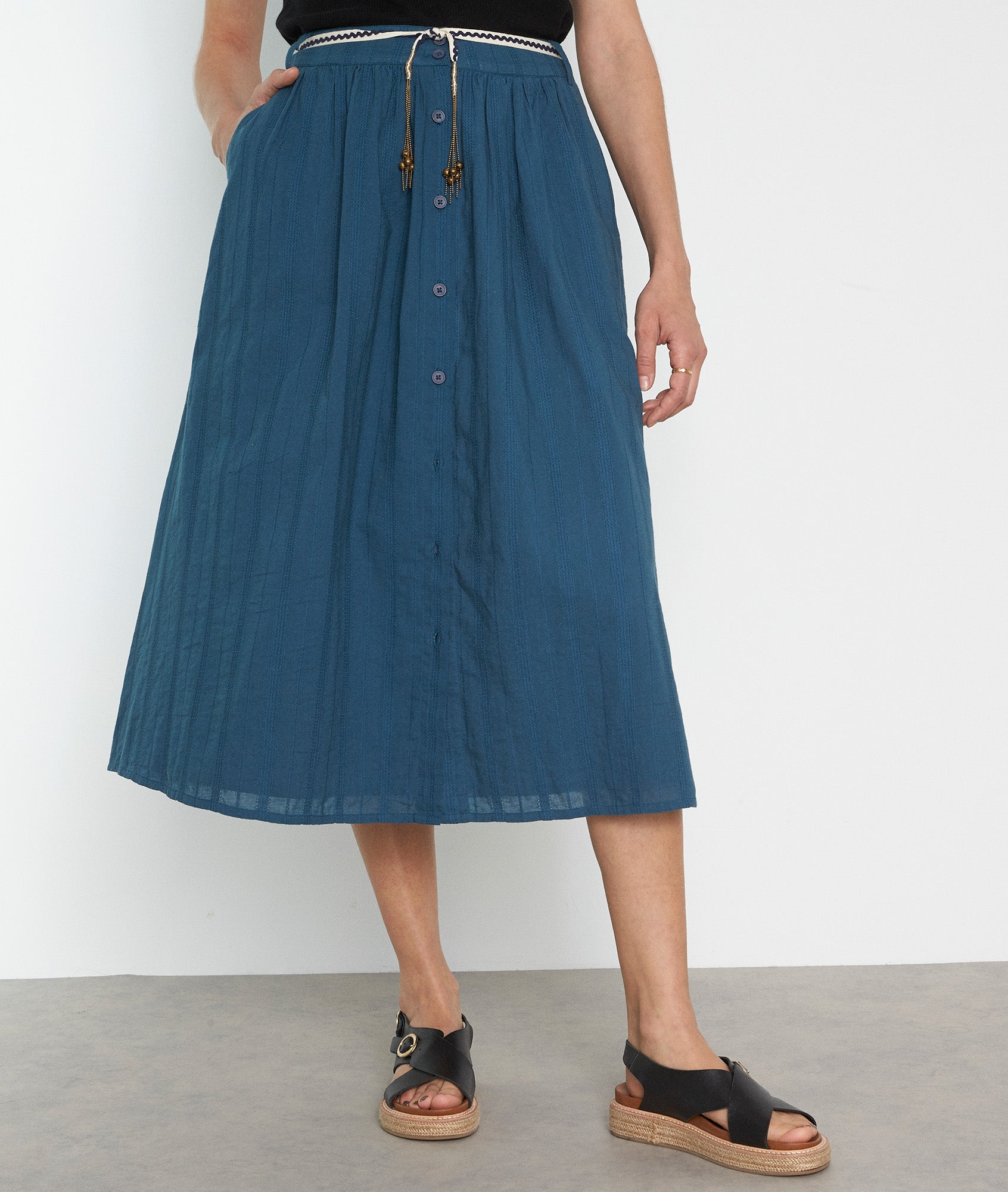 Jupe longue en coton petrole Dina Faume - seconde main