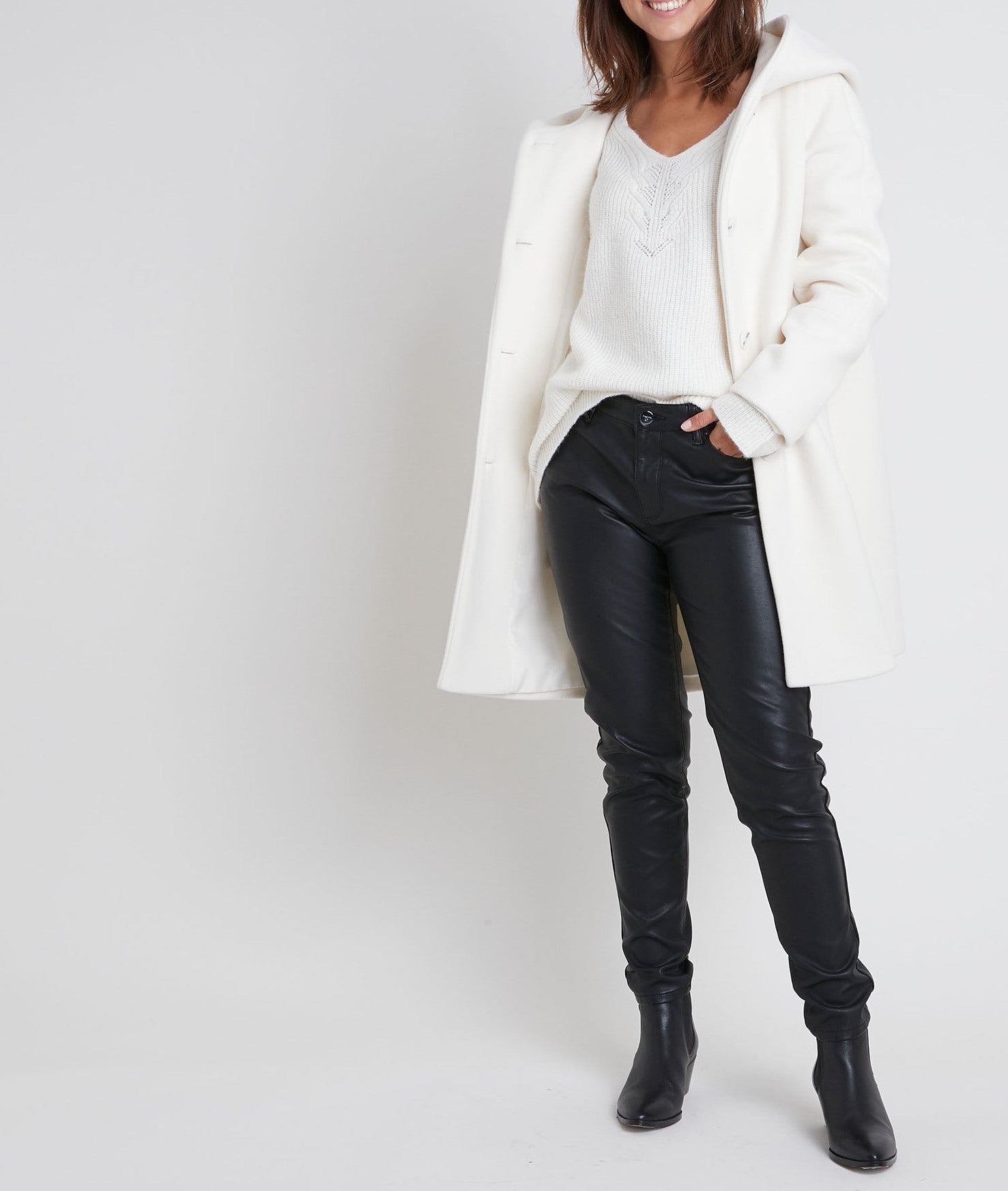 Manteau en laine mélangé crème Ocea Faume - seconde main